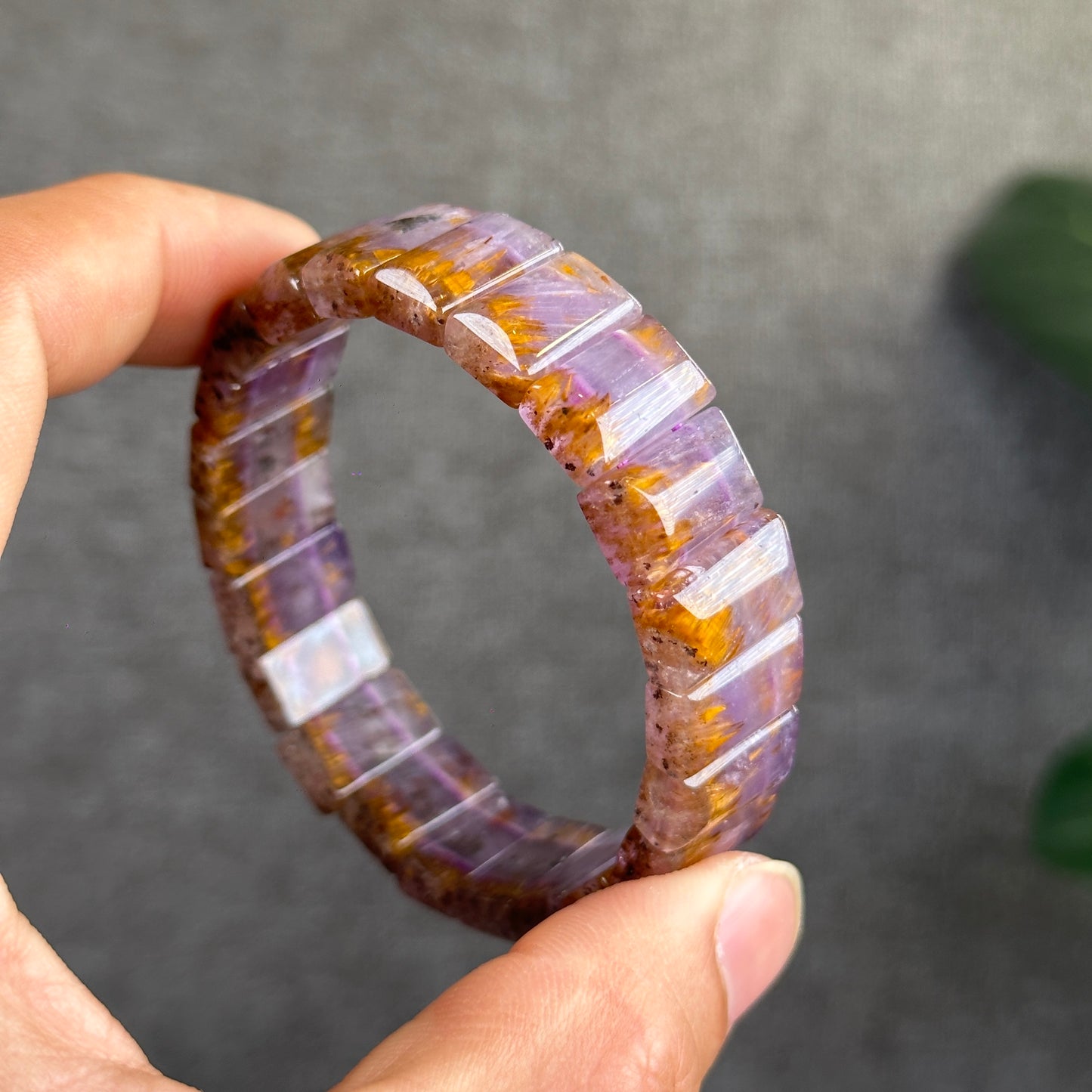 Natural Amethyst Cacoxenite Bracelet Size 14.3 mm