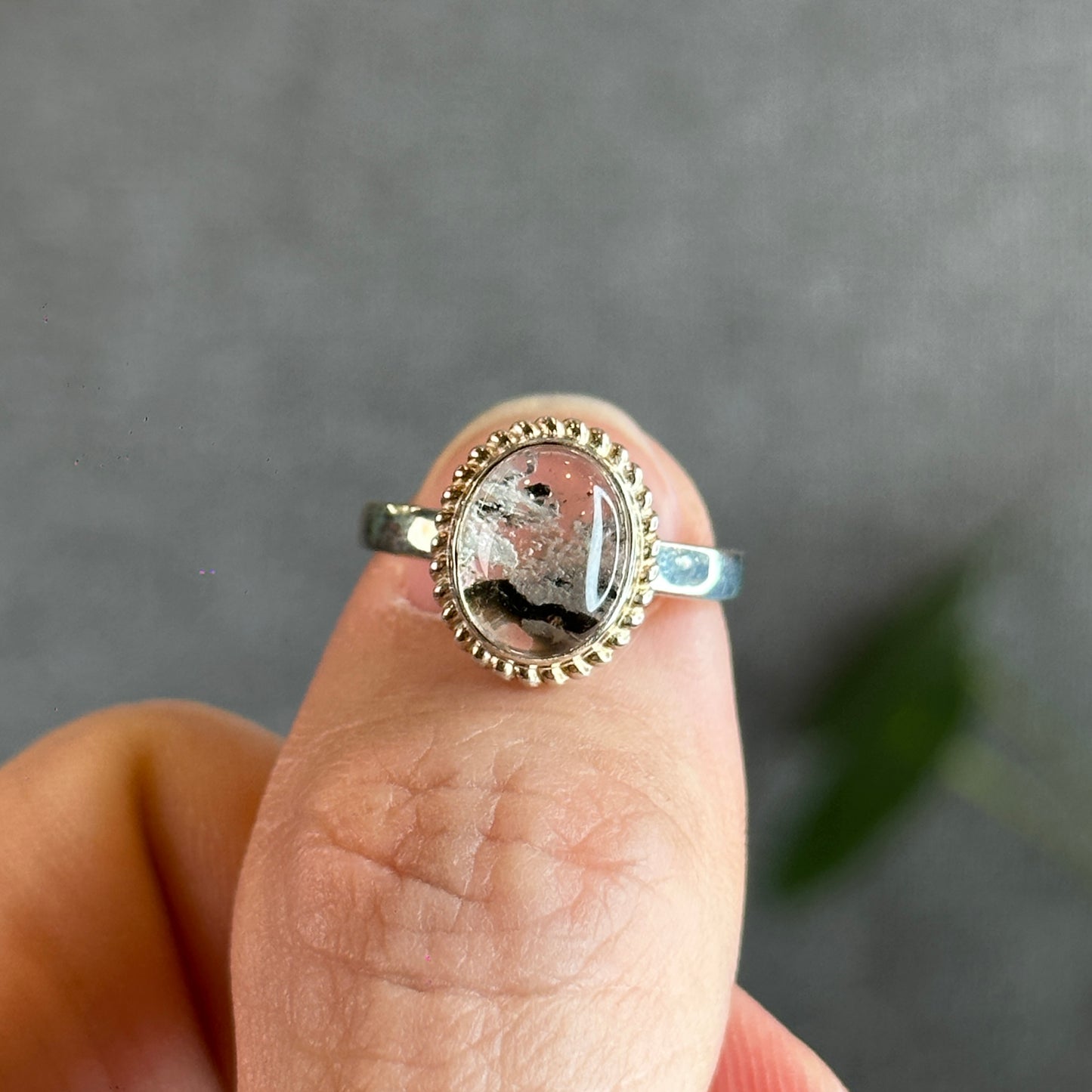 Oval Natural Landscape Quartz Ring in Silver Setting Size 1.7