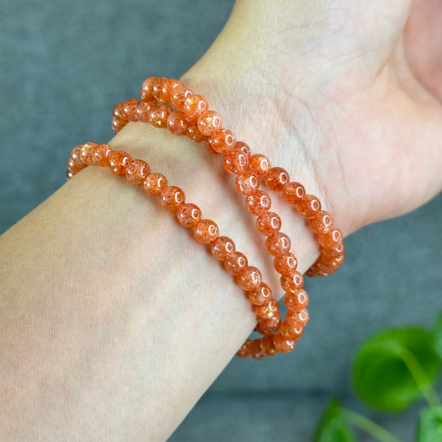 Natural Golden Sunstone Triple Wrap Bracelet Size 5.4 mm