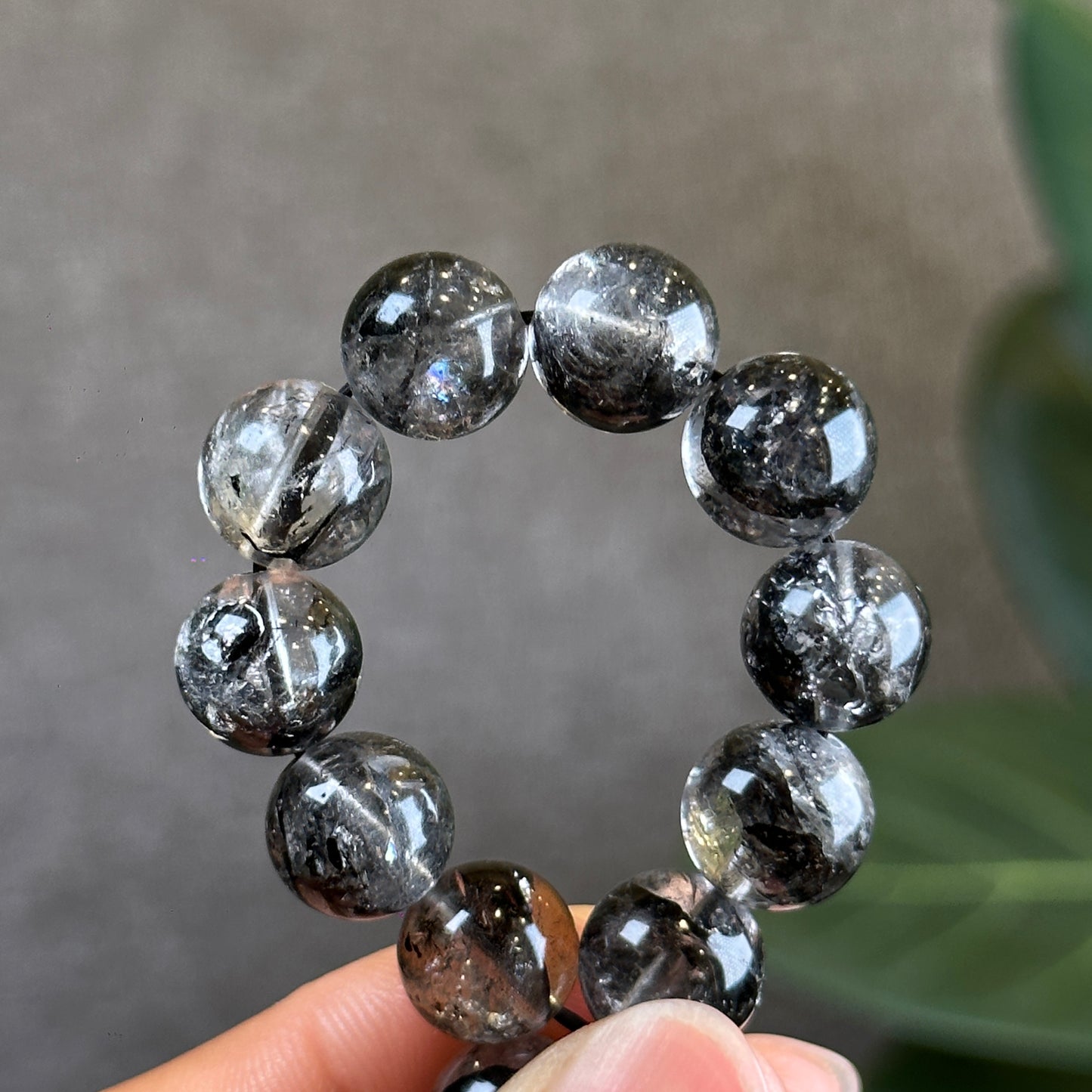 Natural Black Herkimer Bracelet Size 11 mm