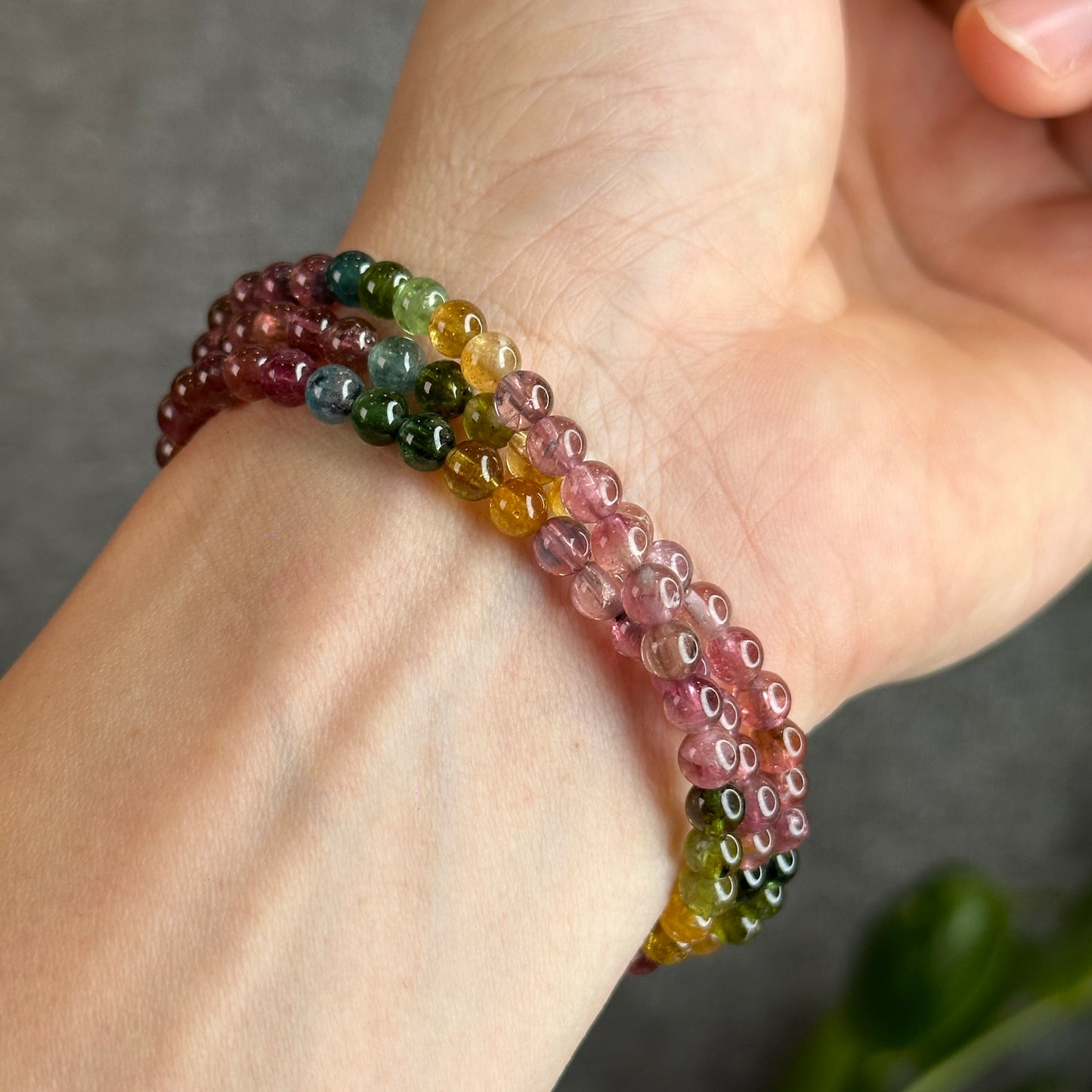 Natural Tourmaline Triple Wrap Bracelet Size 4.5 mm