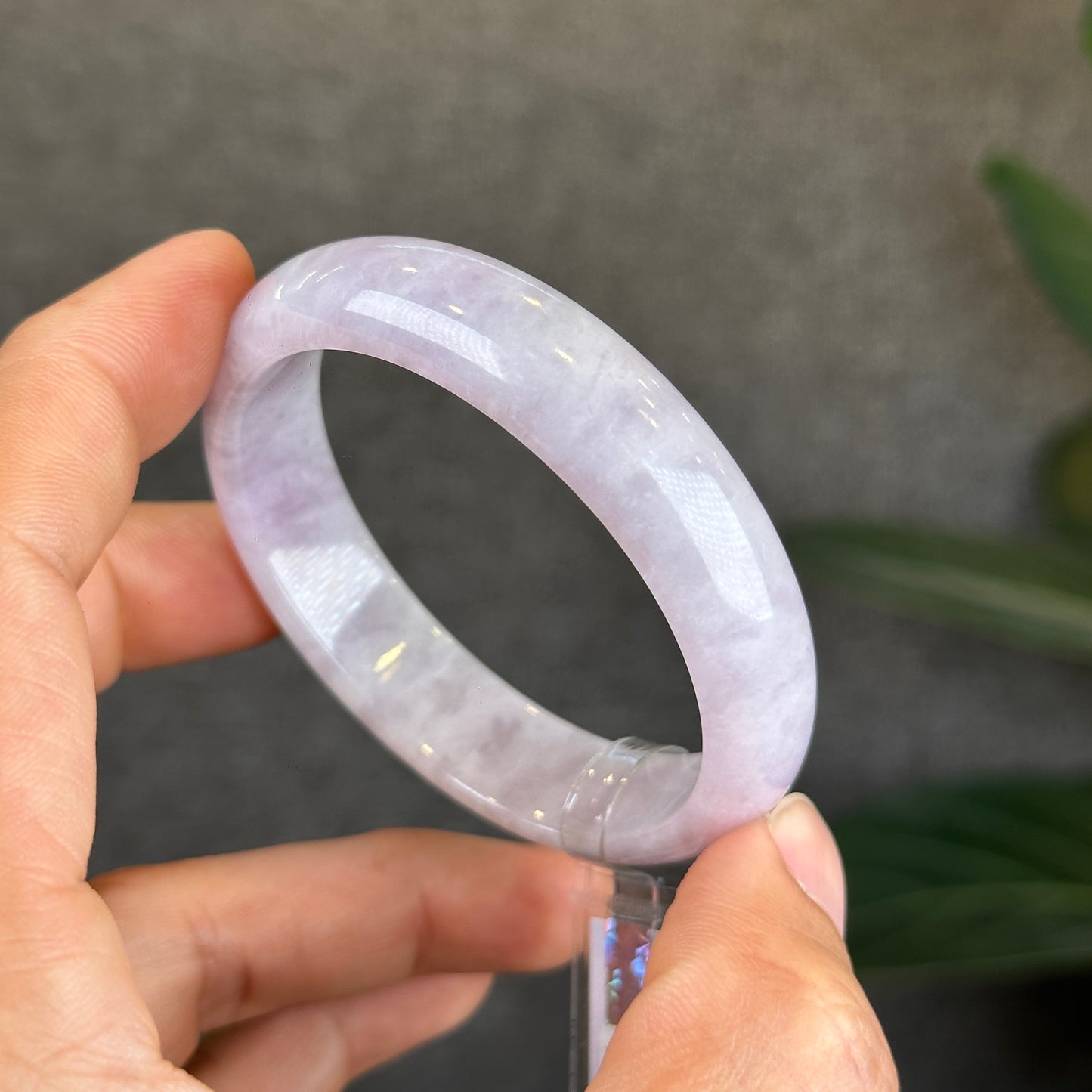 Lavender with One Dot of Orange Jadeite Jade Type A Oval Leaf Style Bangle  - Natural Stone