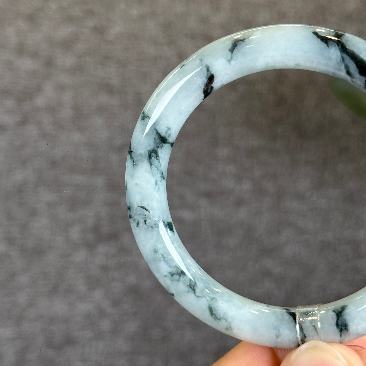 Water Green Floral Pattern Jadeite Jade Bangle Chopstick Sytle Size 53.4 mm