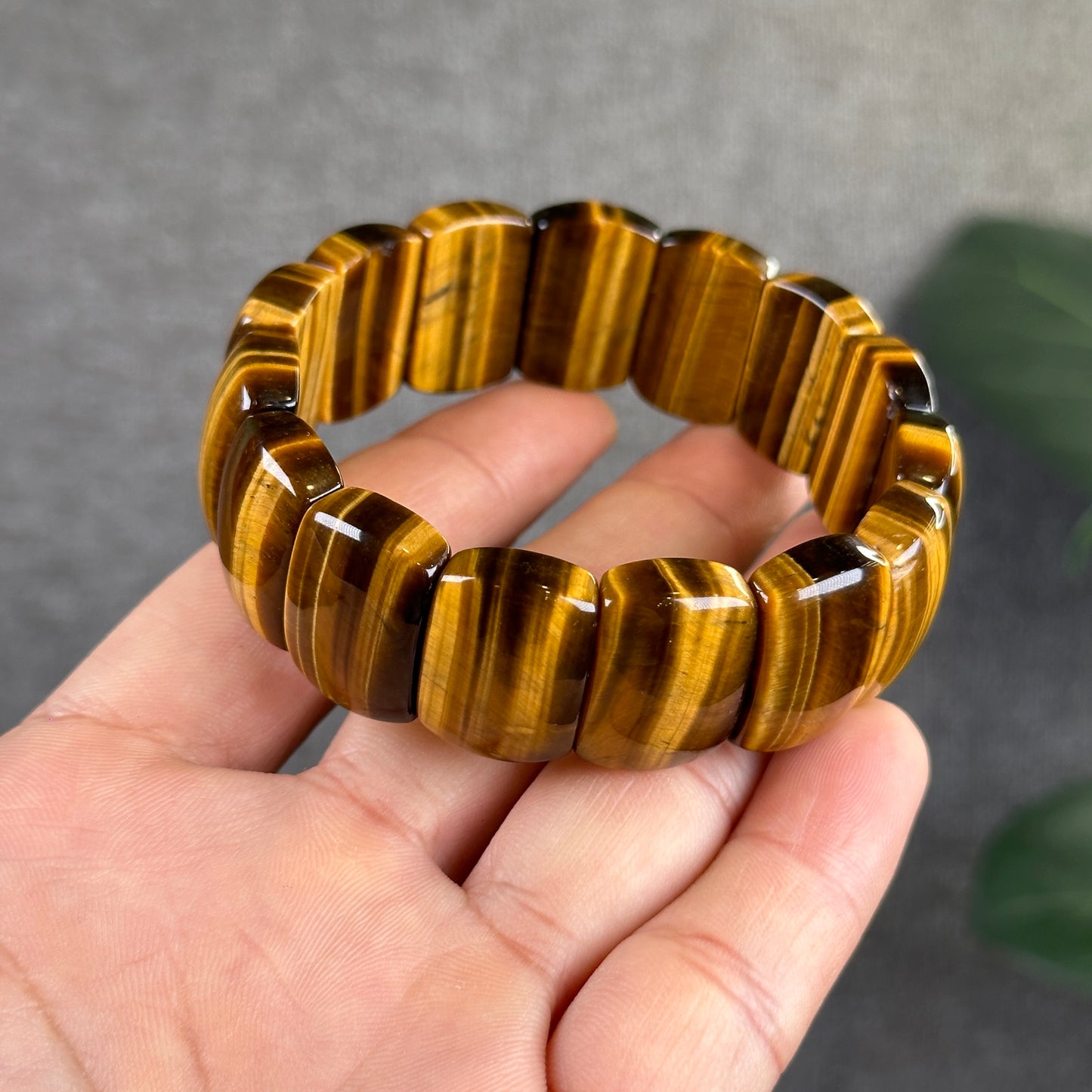 Natural Tiger Eye Flat Style Bracelet Vertical