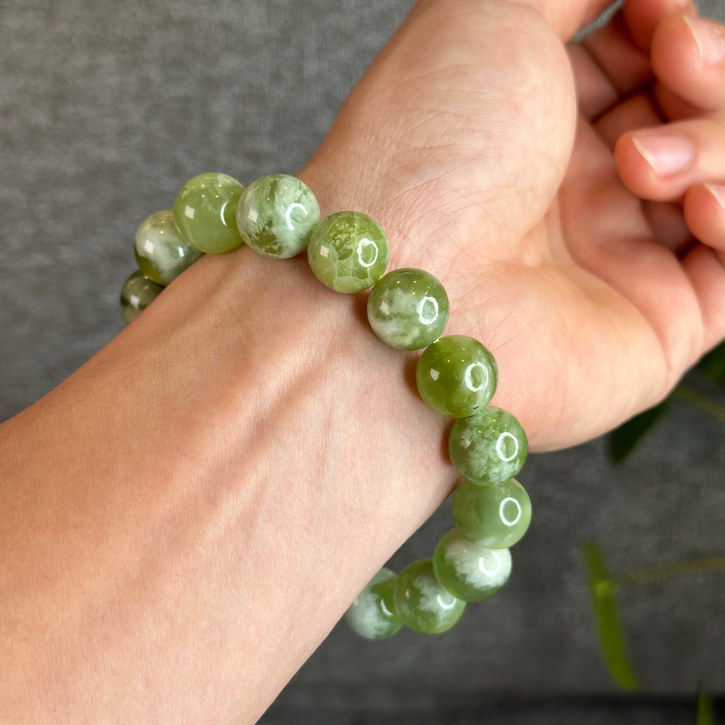 Bracelet Jade Serpentine Vert Taille 13 mm