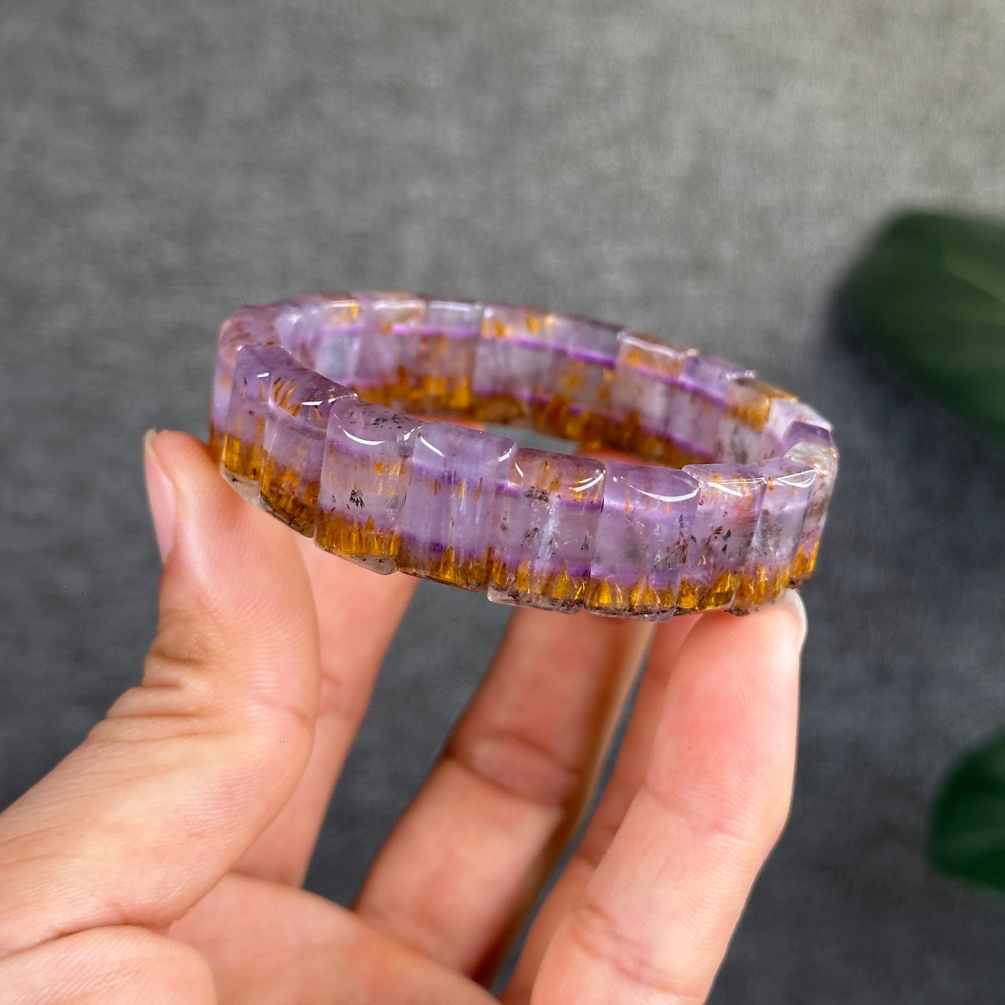 Natural Amethyst Cacoxenite Bracelet Size 14.3 mm