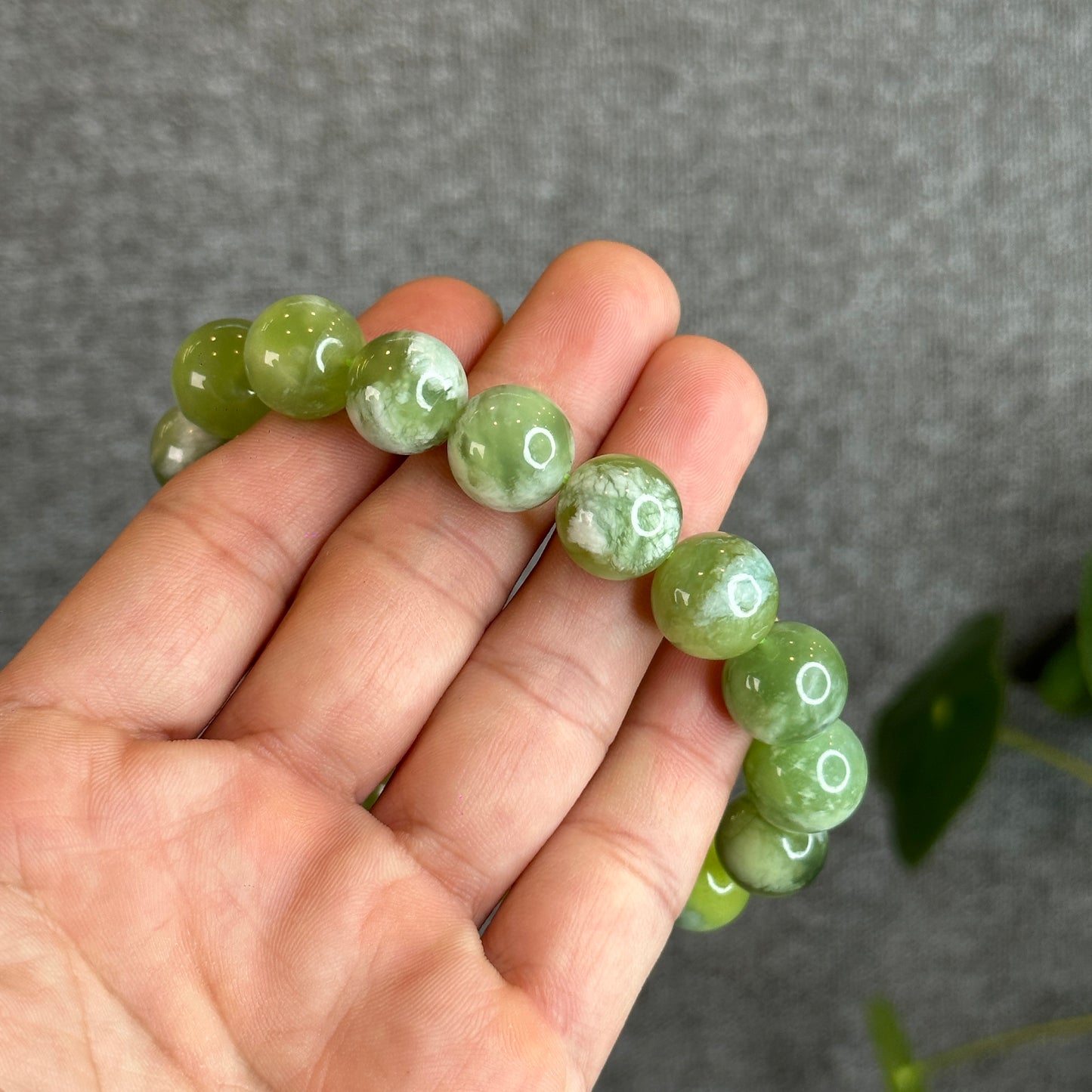 Bracelet Jade Serpentine Vert Taille 13 mm