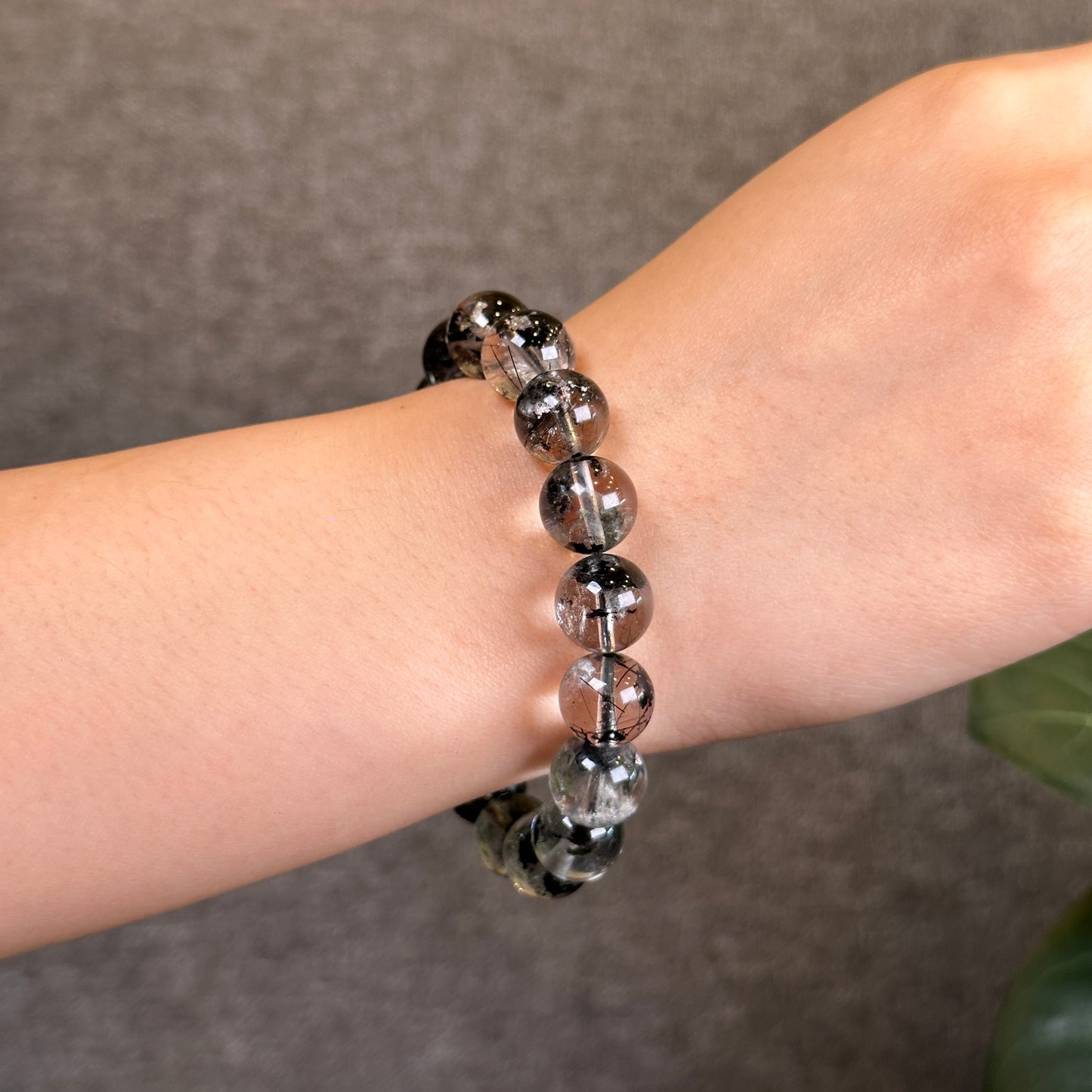 Natural Black Landscape Quartz Bracelet Size 11 mm