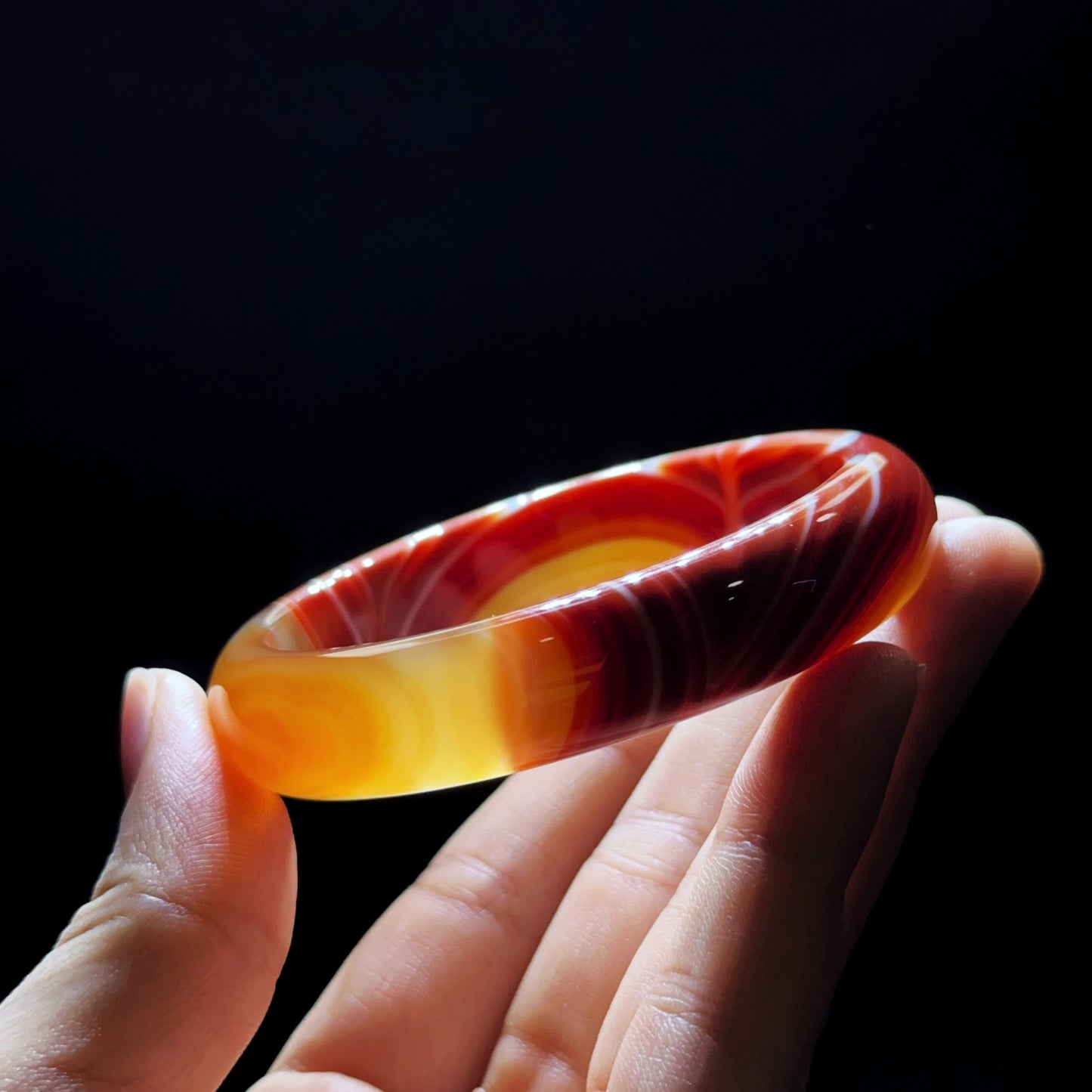 Natural Red Agate Bangle Leaf Style Size 56 mm