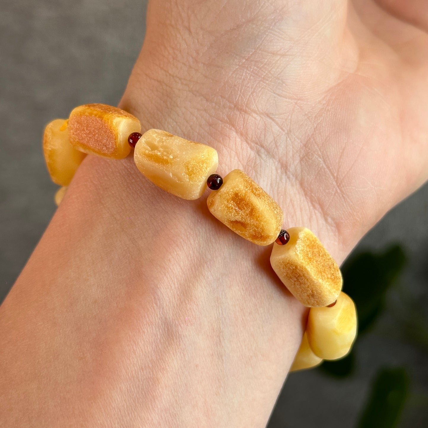 Natural Root Amber Freeform mixed with Garnet Bracelet Size 9 mm
