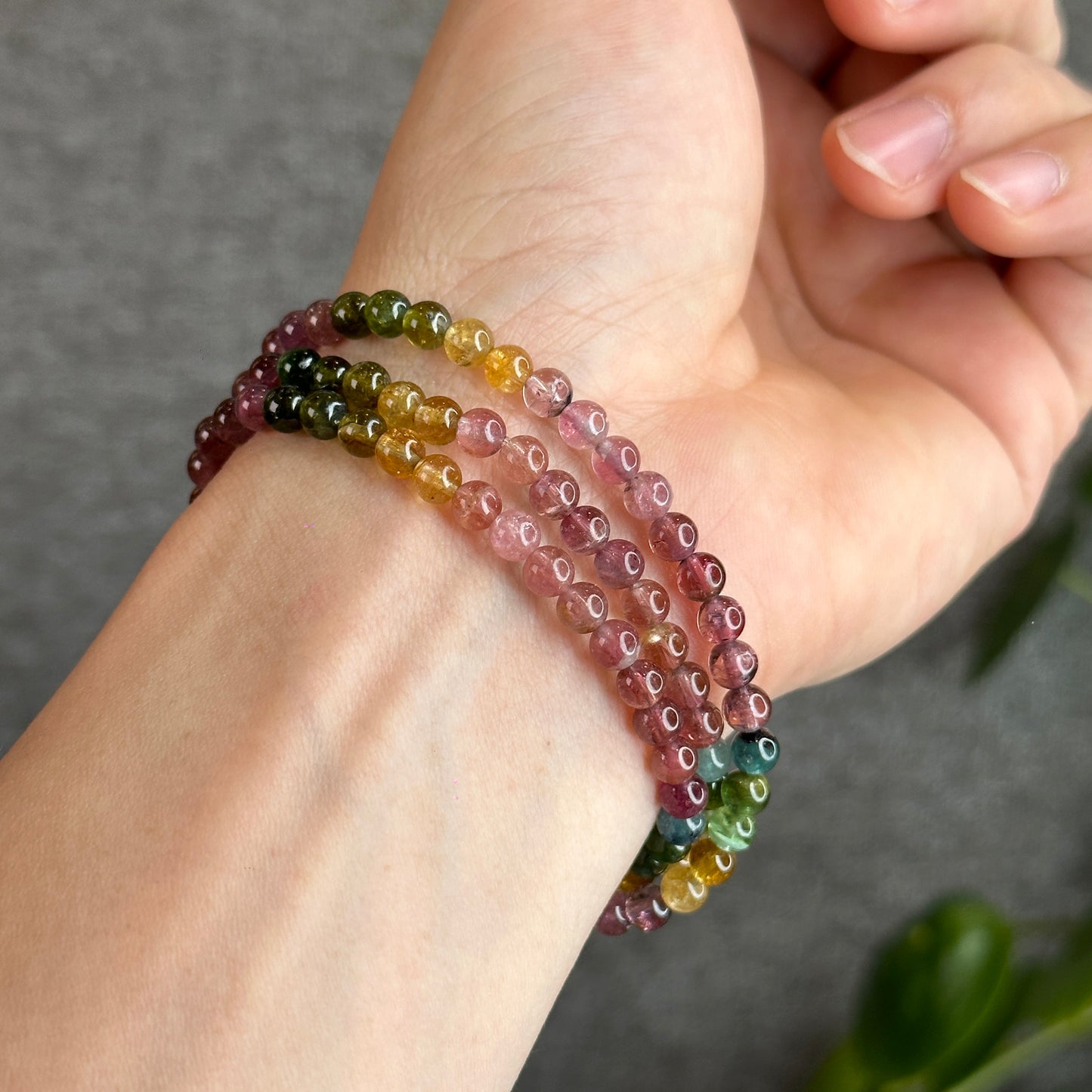Natural Tourmaline Triple Wrap Bracelet Size 4.5 mm