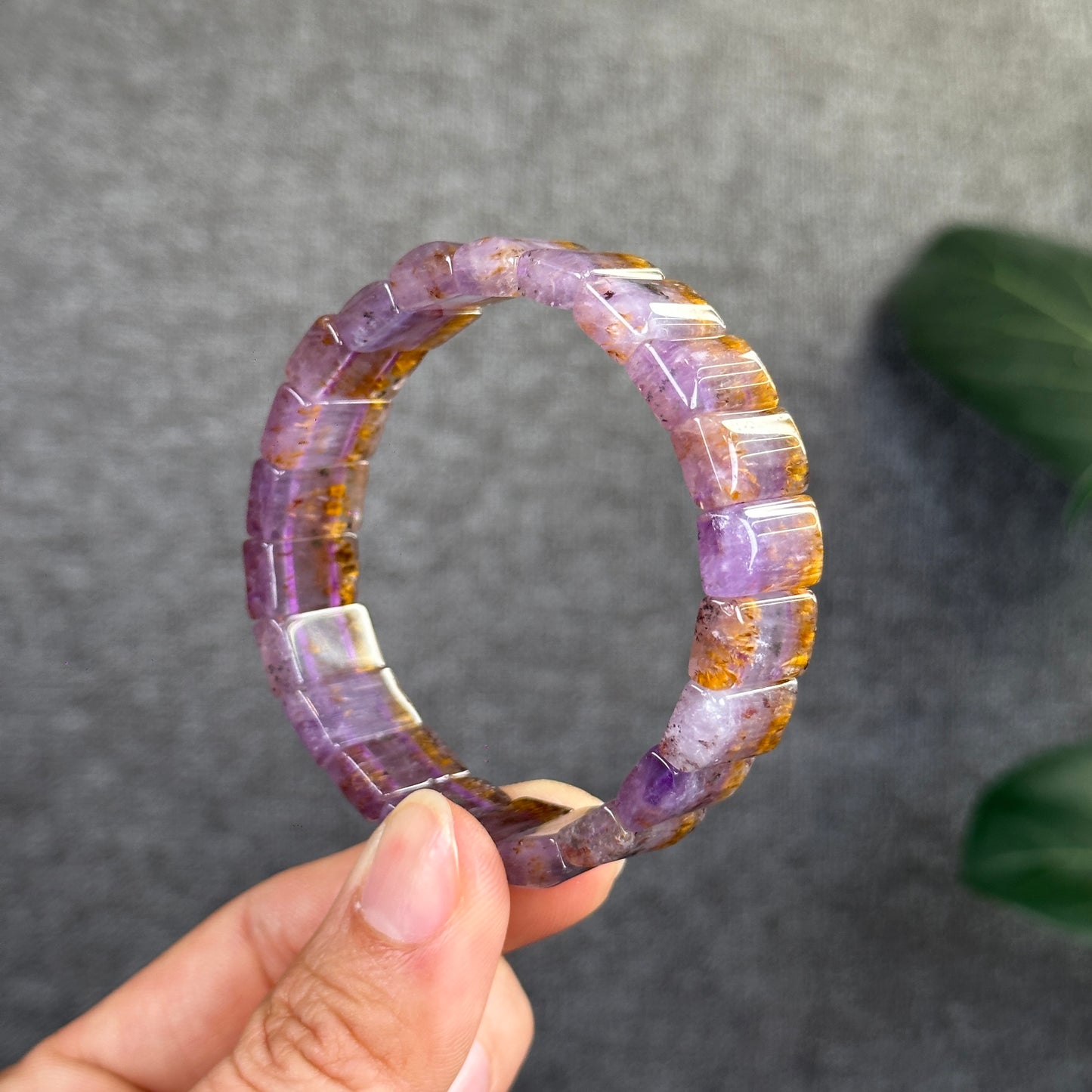 Natural Amethyst Cacoxenite Bracelet Size 14.3 mm