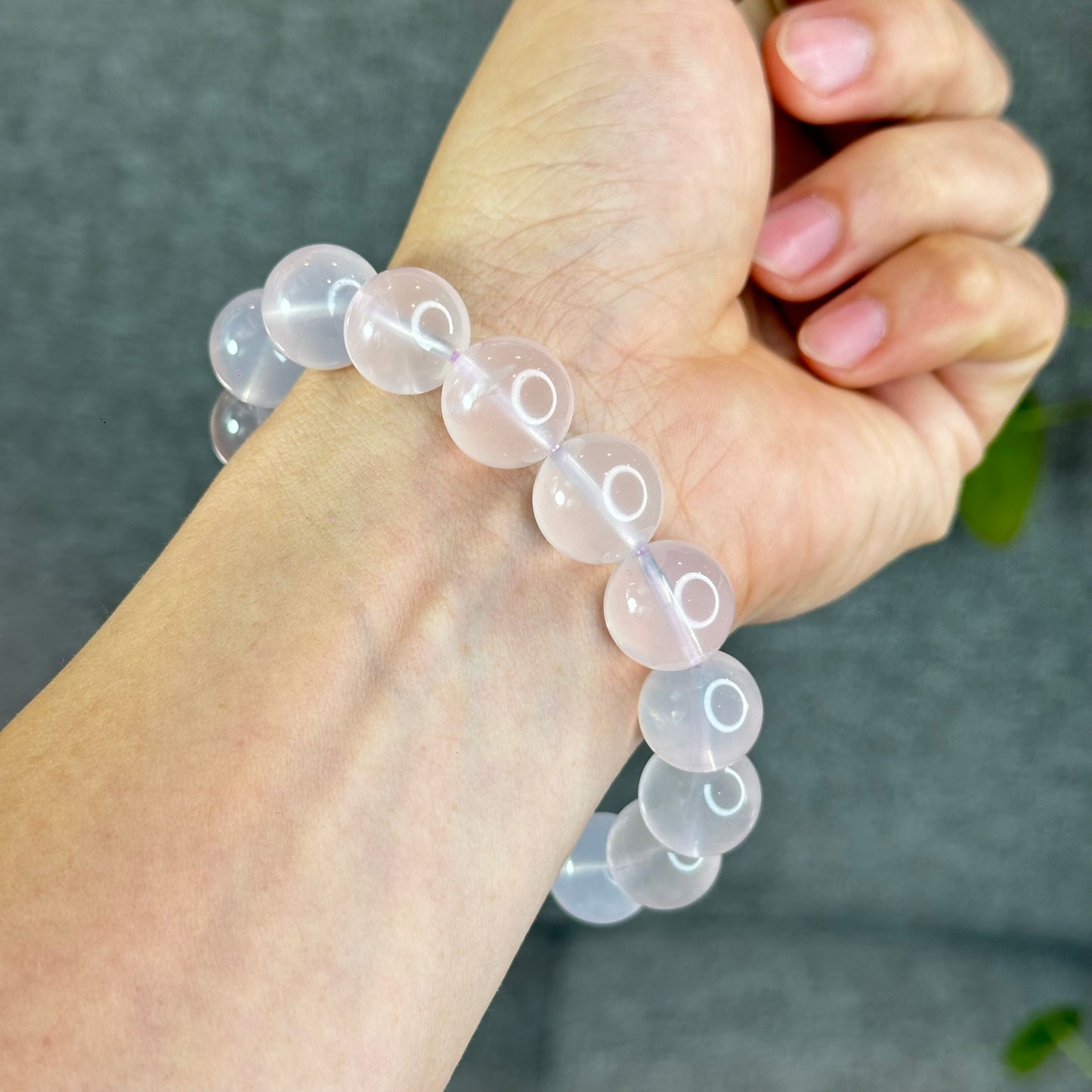 Lavender Mozambique Natural Rose Quartz Bracelet Size 14 mm
