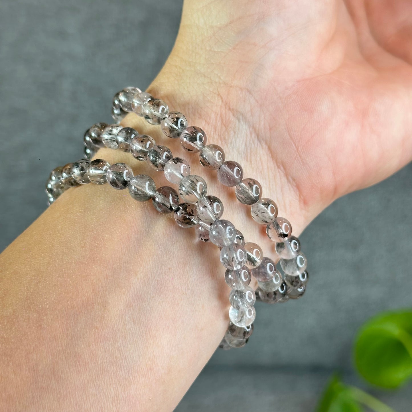 Natural Brookite Silver Titanium Triple Wrap Bracelet Size 6.7 mm