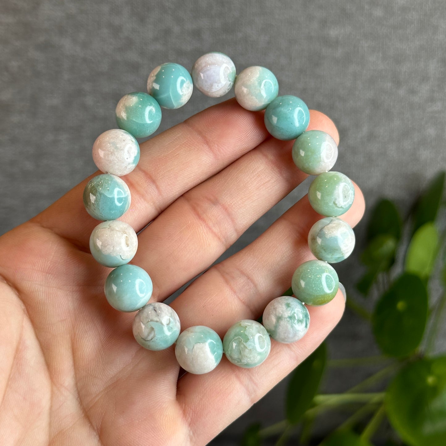 Tiffany Green Natural Floral Agate Bracelet Size 12.3 mm