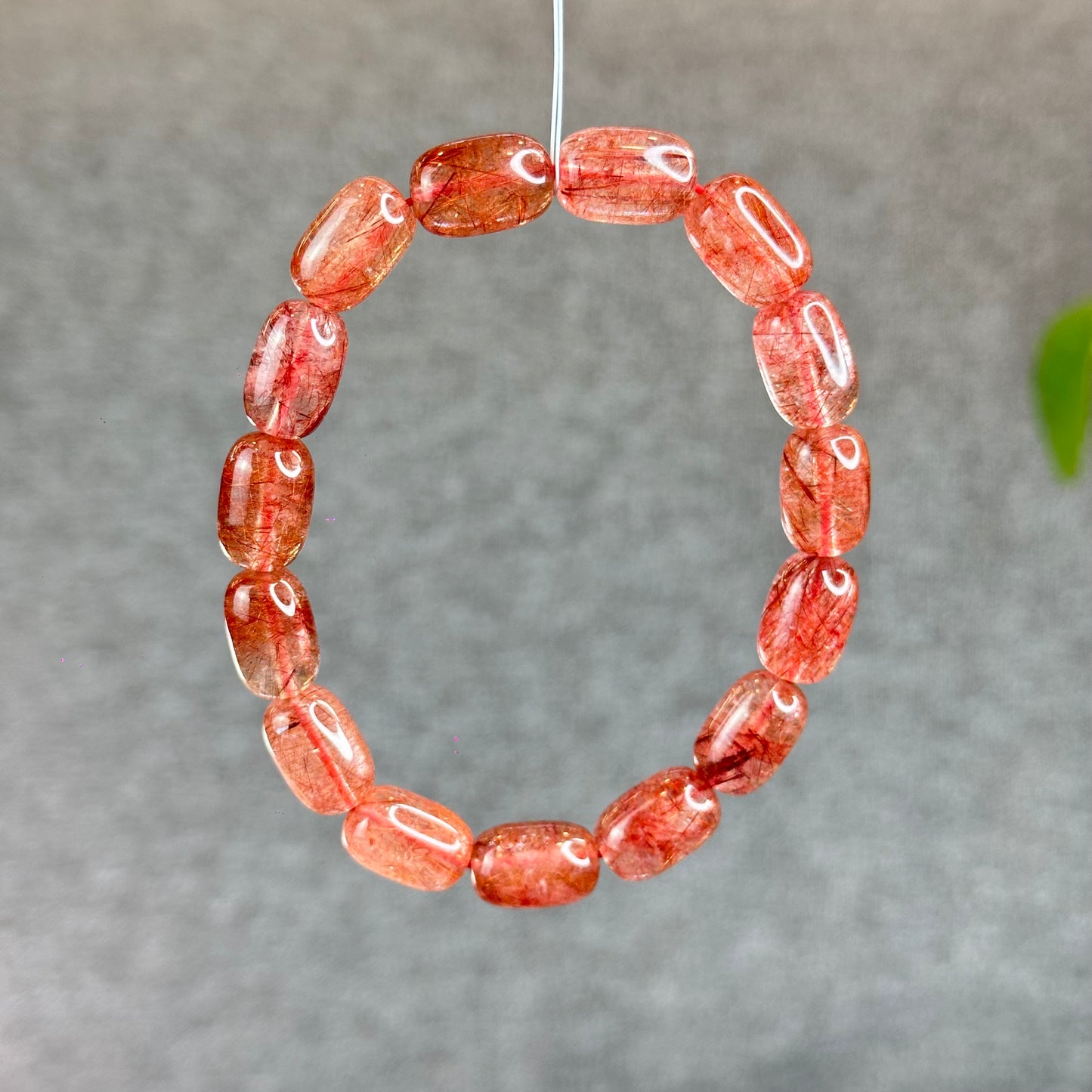 Natural Red Rutilated Quartz Lu Thong Bracelet size 9 mm