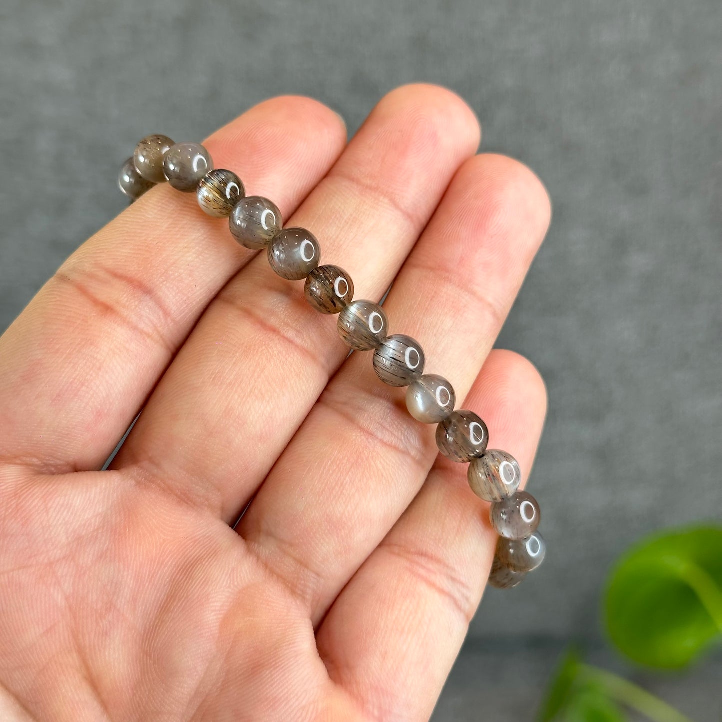 Natural Rutilated Brown Moonstone Bracelet Size 6.5 mm