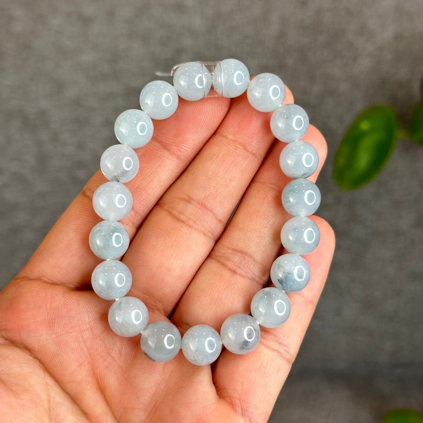 Icy Water Green Natural Jadeite Jade Bracelet Size 10 mm