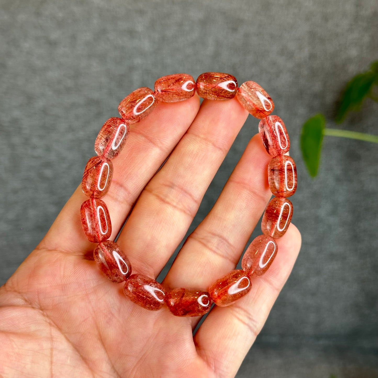 Natural Red Rutilated Quartz Lu Thong Bracelet size 9 mm