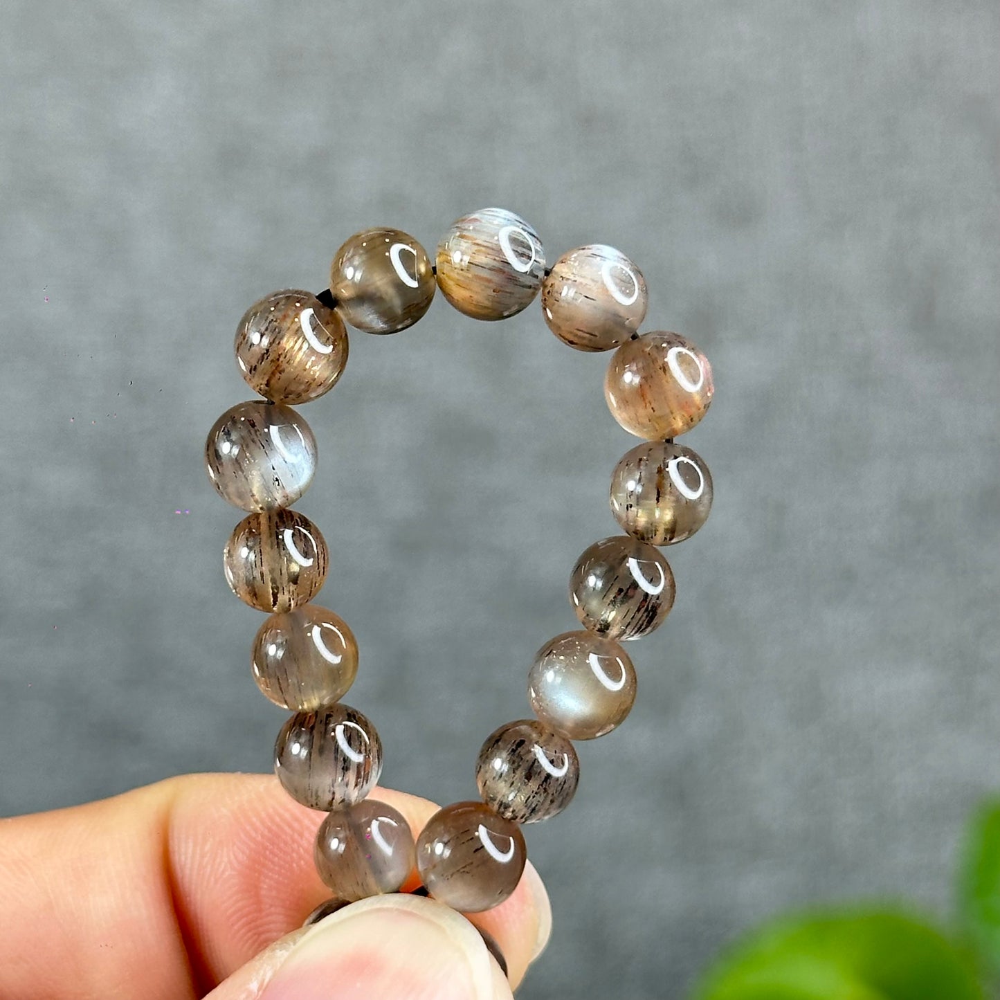 Natural Rutilated Brown Moonstone Bracelet Size 6.5 mm