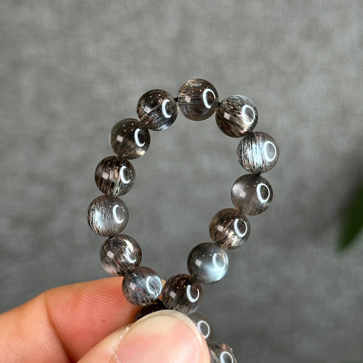 Natural Black Skeletal Sunstone Bracelet Size 7 mm