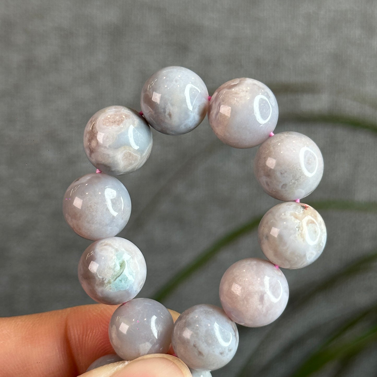 Natural Purple Floral Agate Bracelet Size 11.5 mm