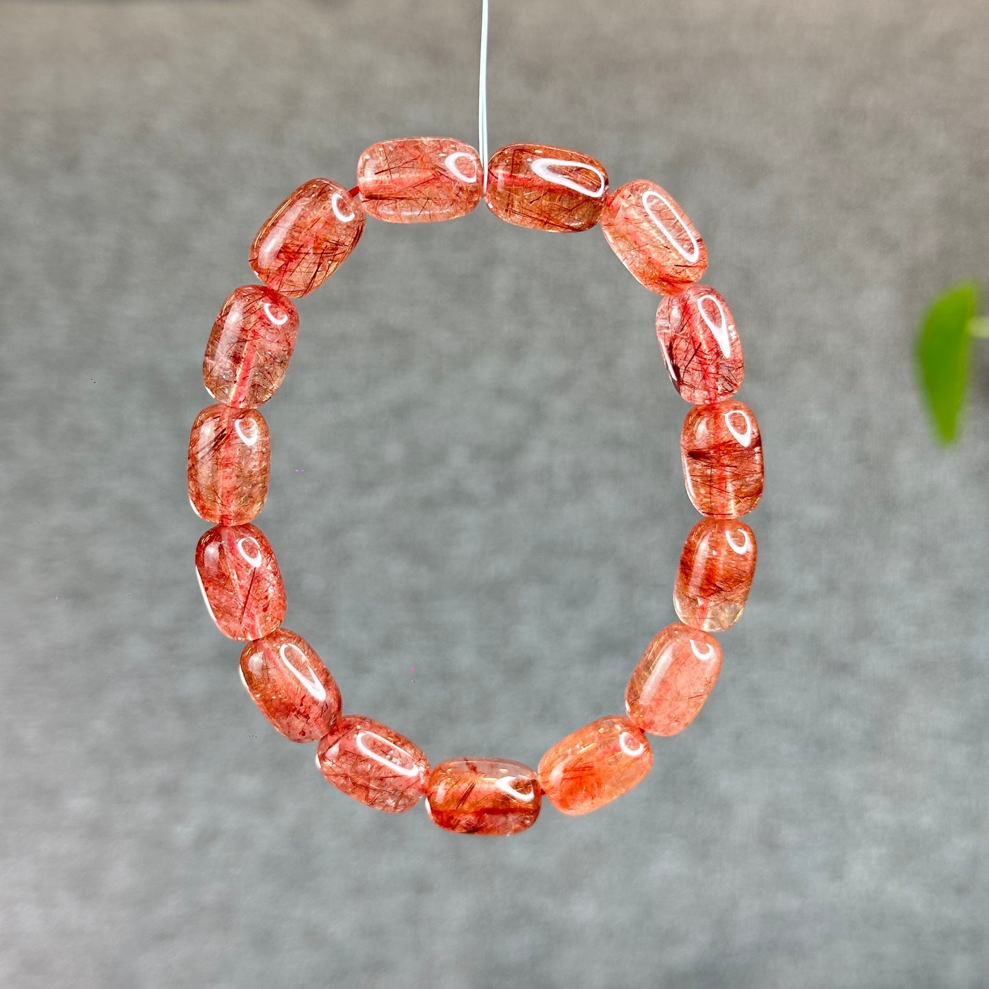Natural Red Rutilated Quartz Lu Thong Bracelet size 9 mm