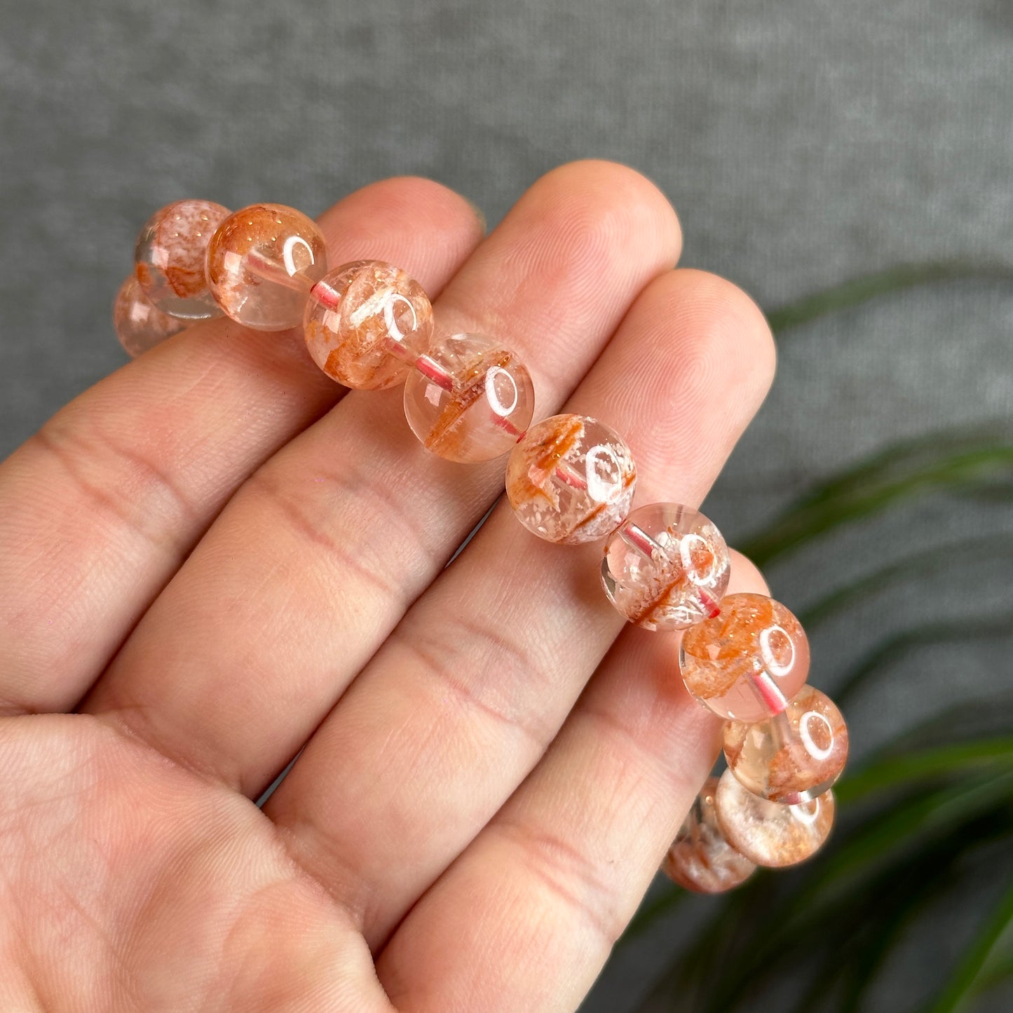 Orange Snowflake Natural Phantom Sericite in Quartz Bracelet Size