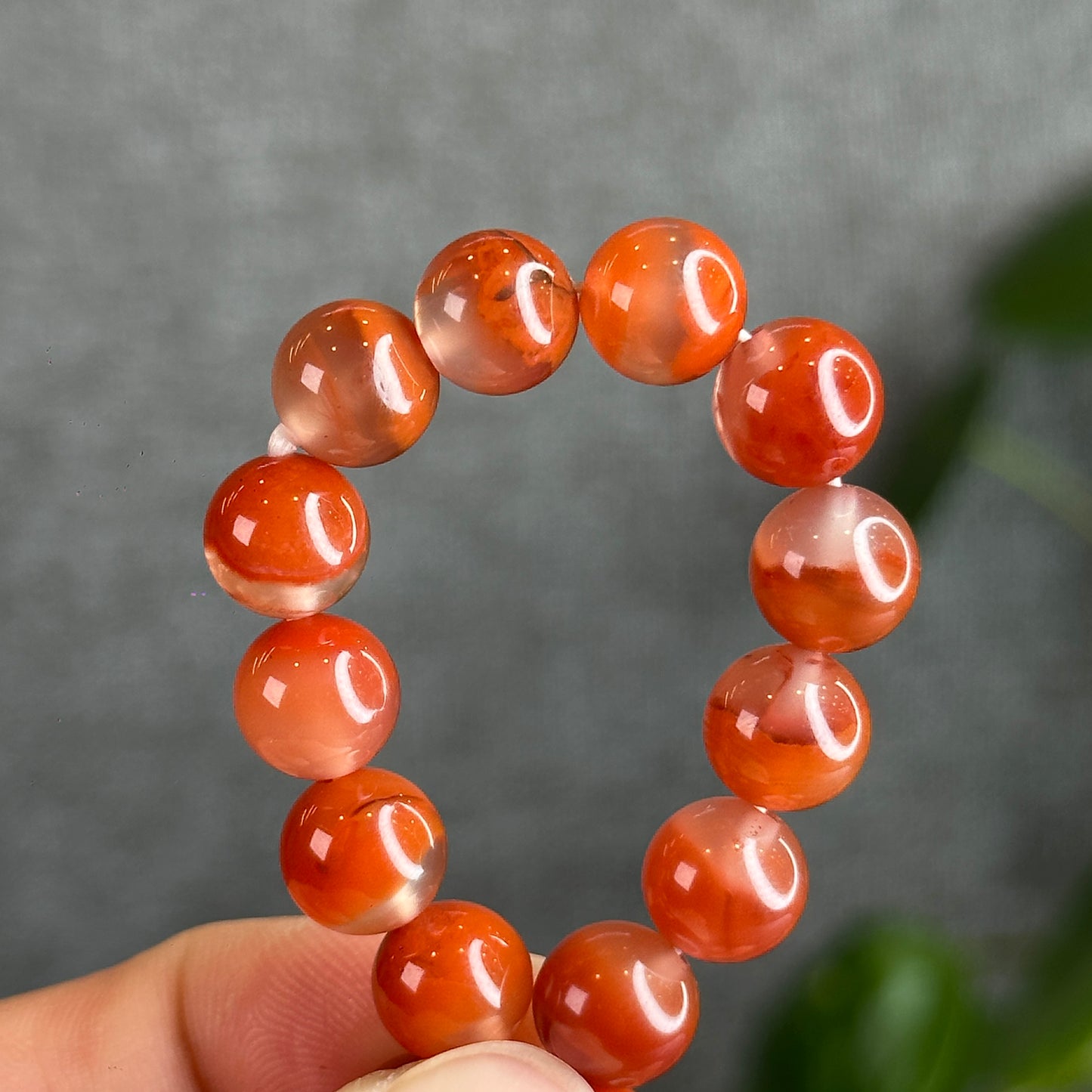 Natural Chalcedony-Nan Hong Agate Triple Wrap 108 beads Bracelet Size 8.8 mm