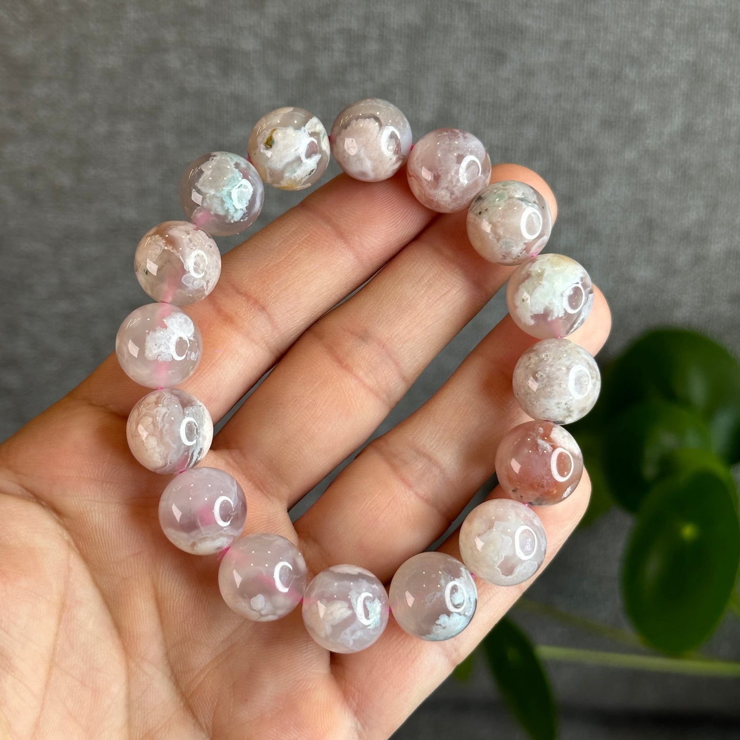 Natural Floral Agate Bracelet Size 13.5 mm