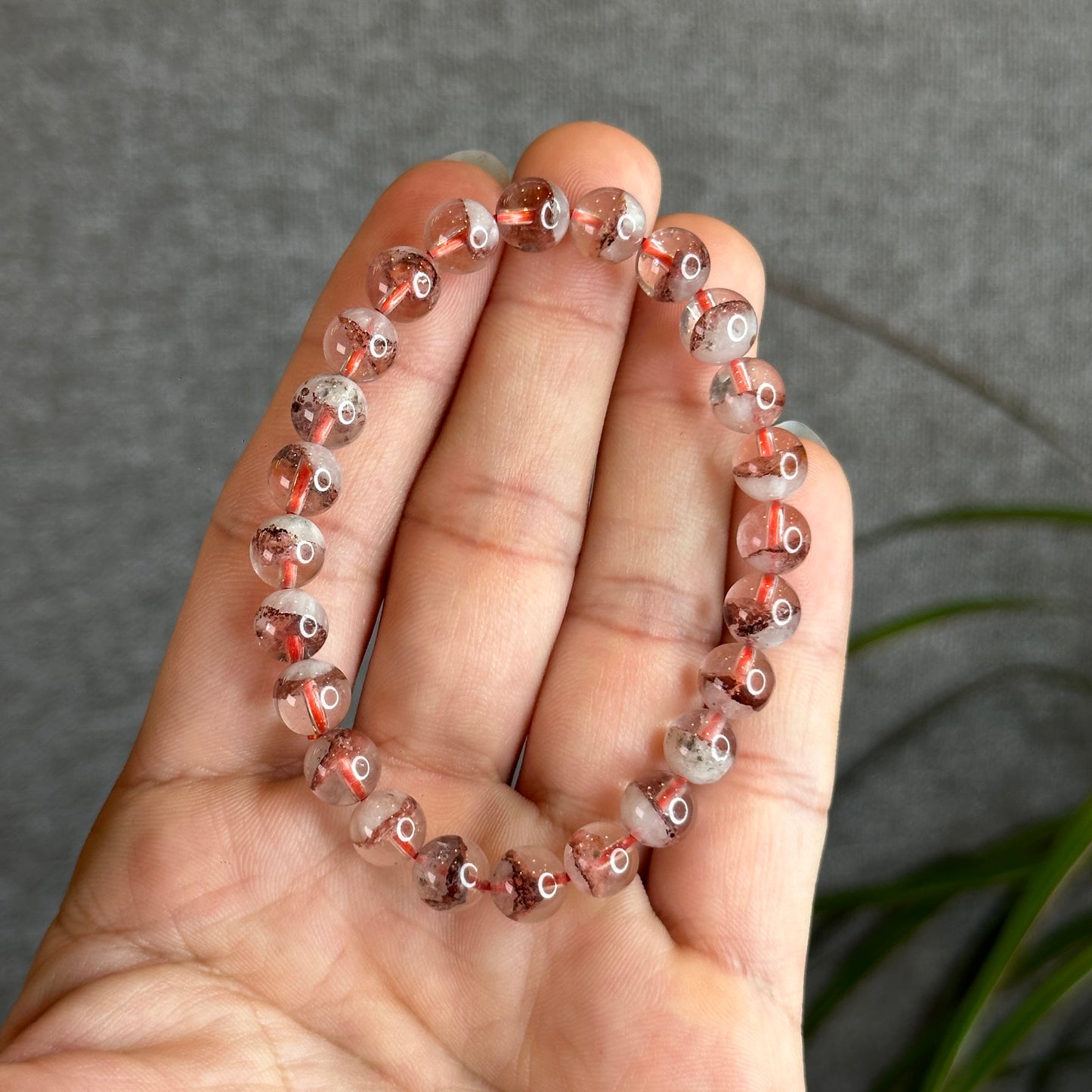 Bracelet Quartz Fantôme Pyramide Rouge Taille 7,5 mm