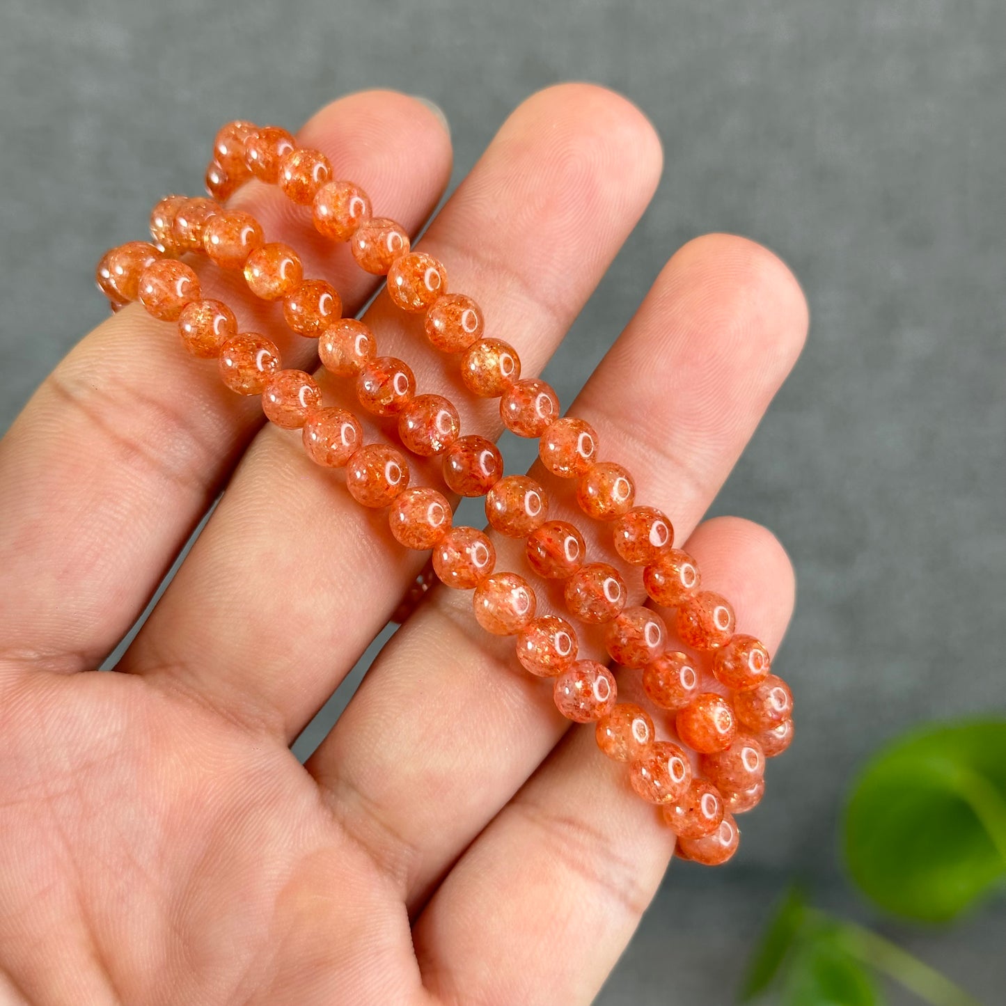 Natural Golden Sunstone Triple Wrap Bracelet Size 5.4 mm
