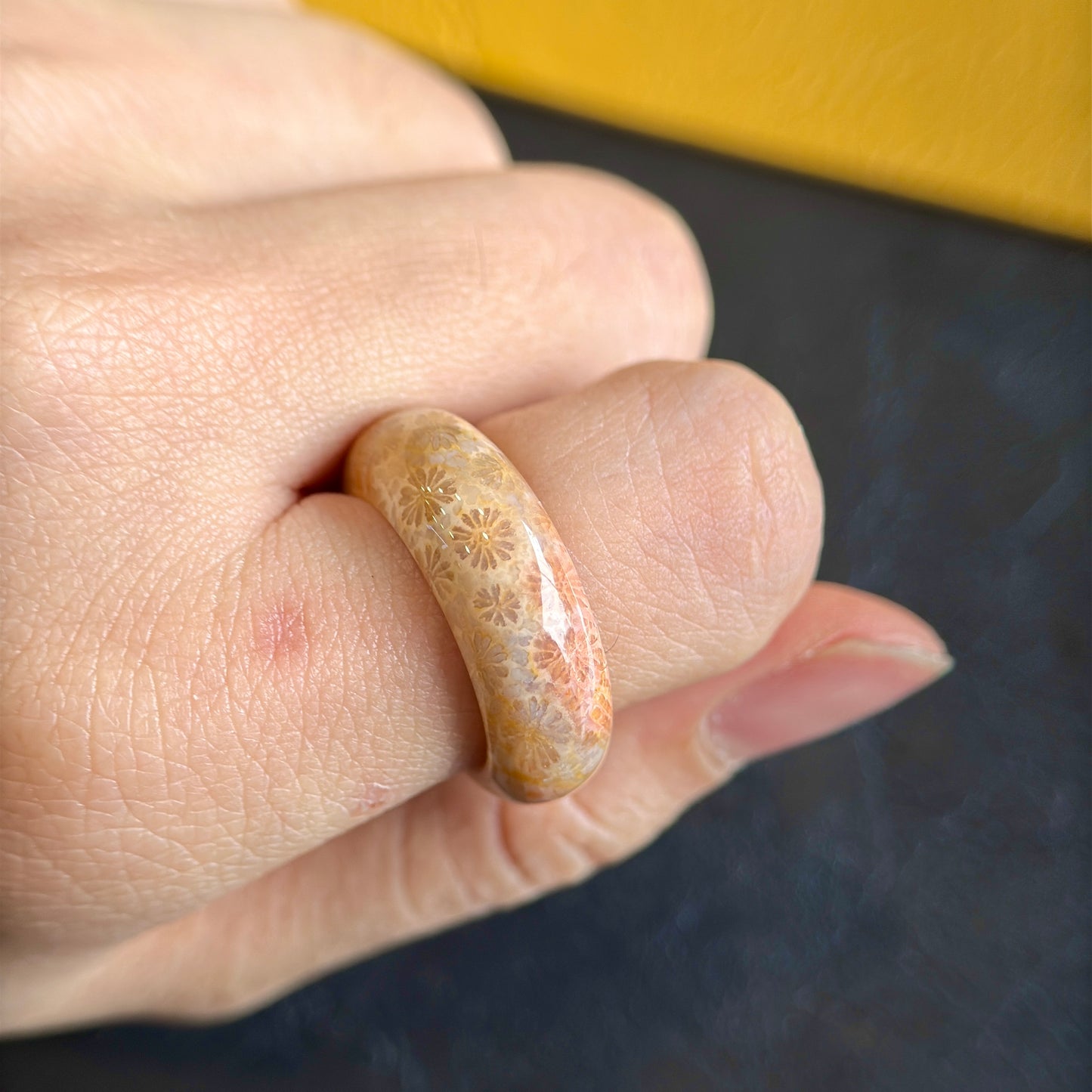 Natural Coral Fossil Ring Size 1.8
