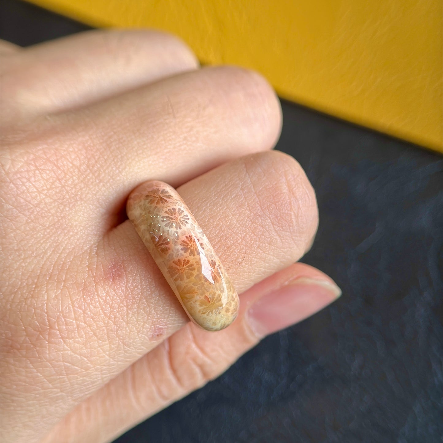 Natural Coral Fossil Ring Size 1.9