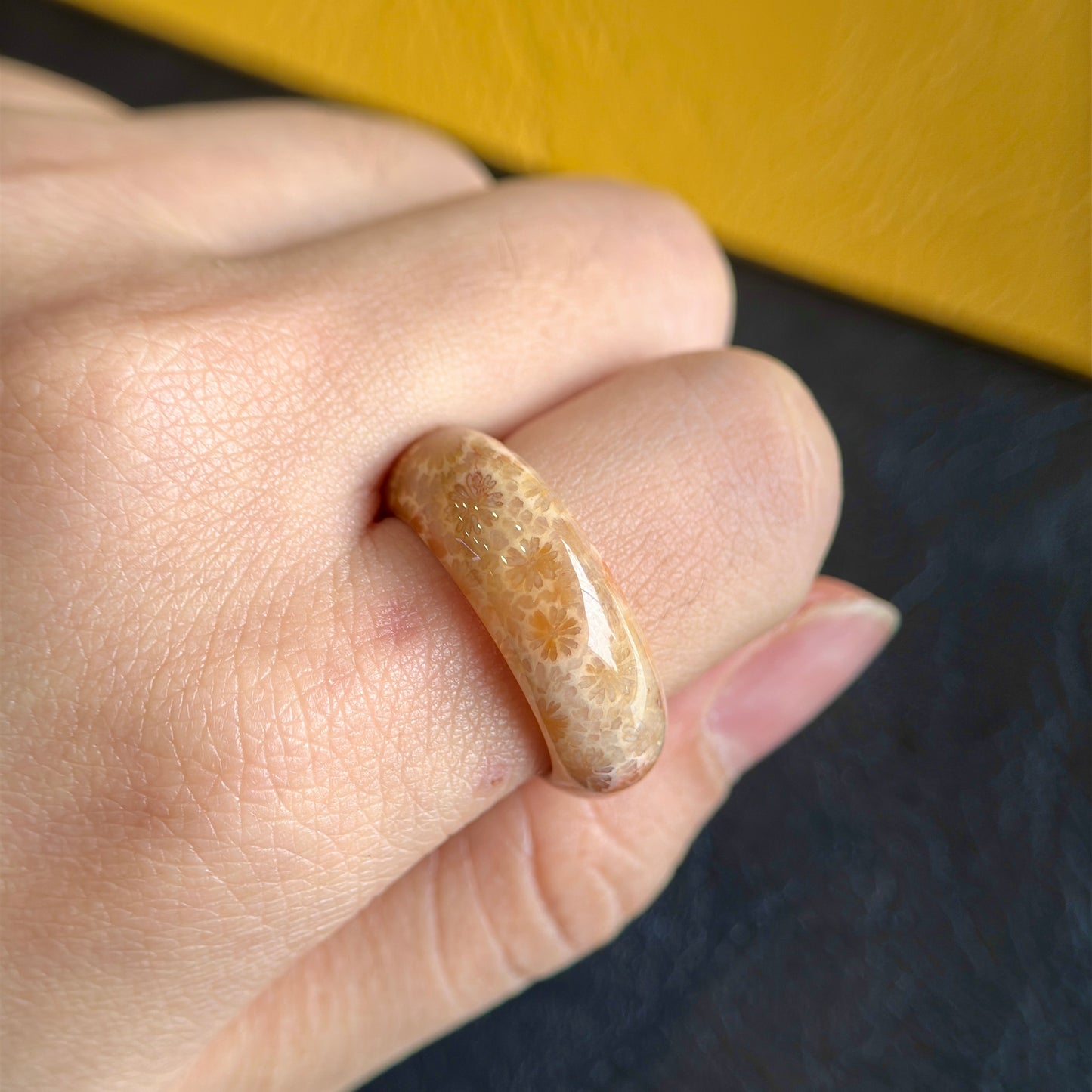 Natural Coral Fossil Ring Size 1.9