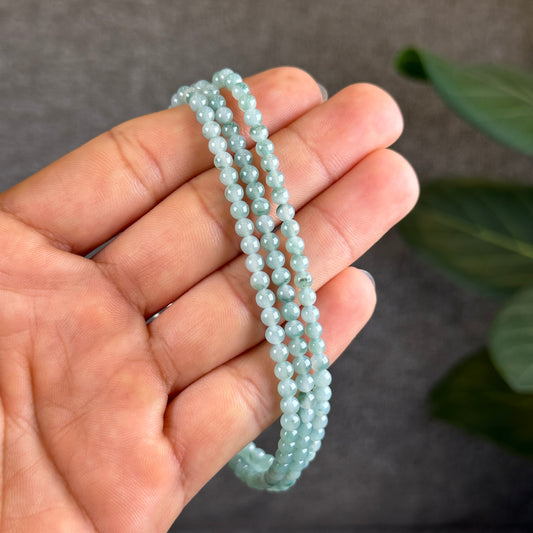 Natural Icy Floral Jadeite Jade Type A Triple Wrap Bracelet  - Natural Stone