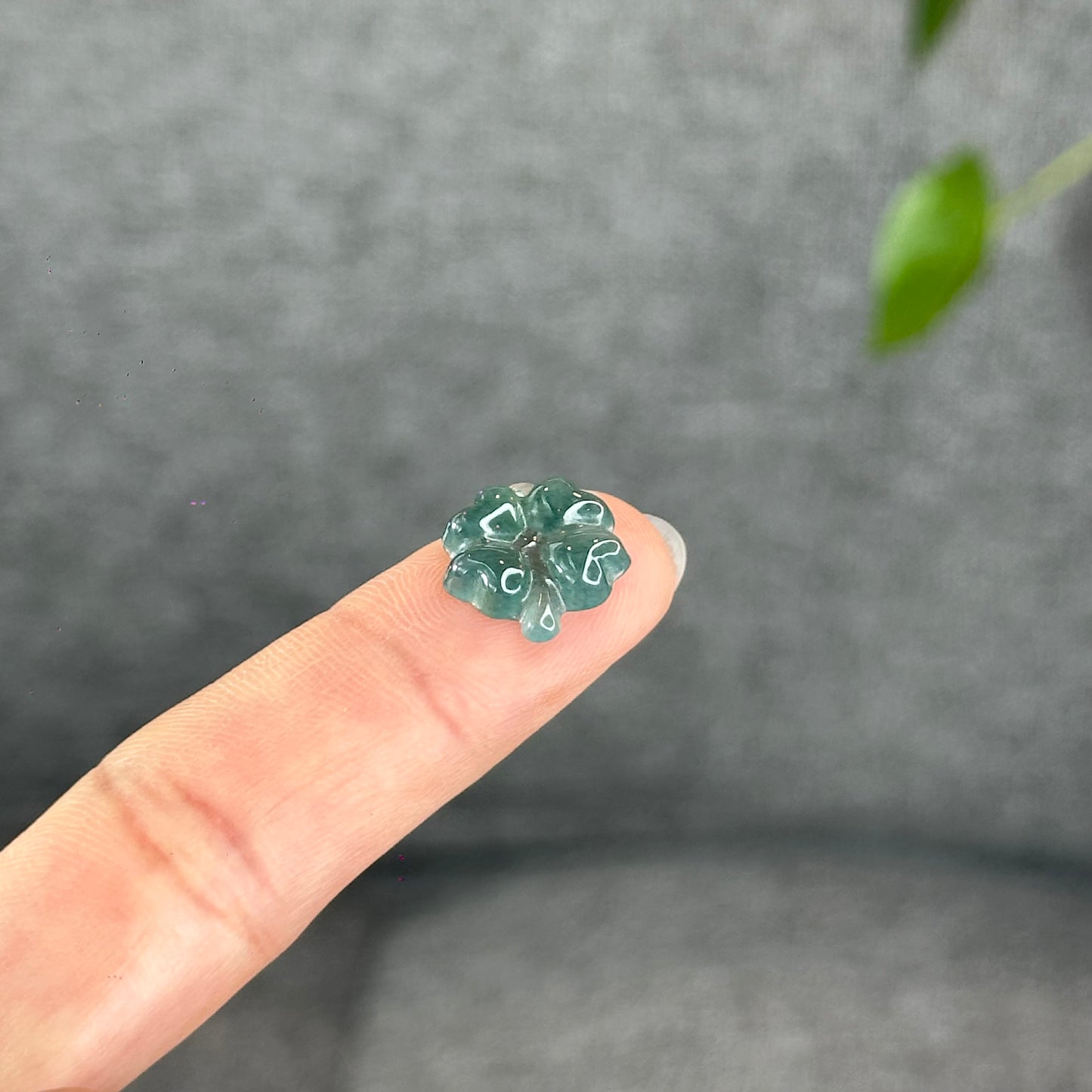 Natural Water Green Four Leaf Clover Jadeite Jade Charm