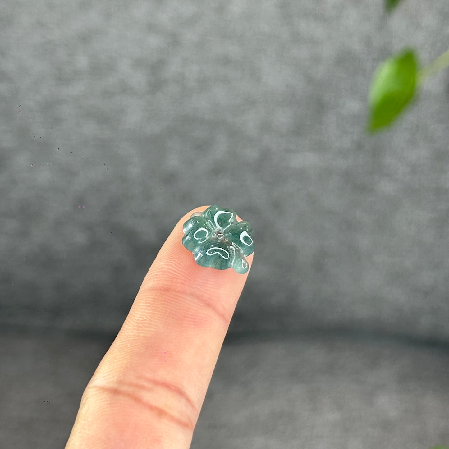 Natural Water Green Four Leaf Clover Jadeite Jade Charm