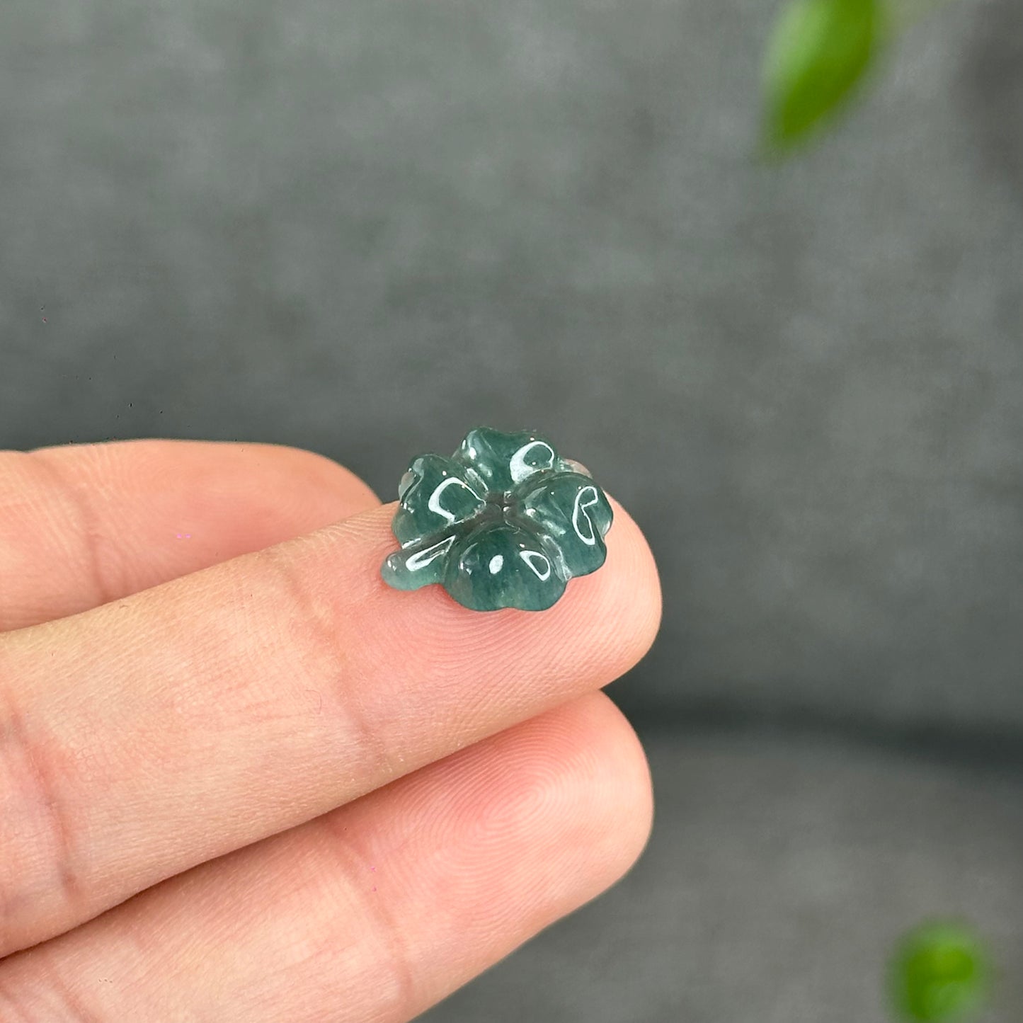 Natural Water Green Four Leaf Clover Jadeite Jade Charm