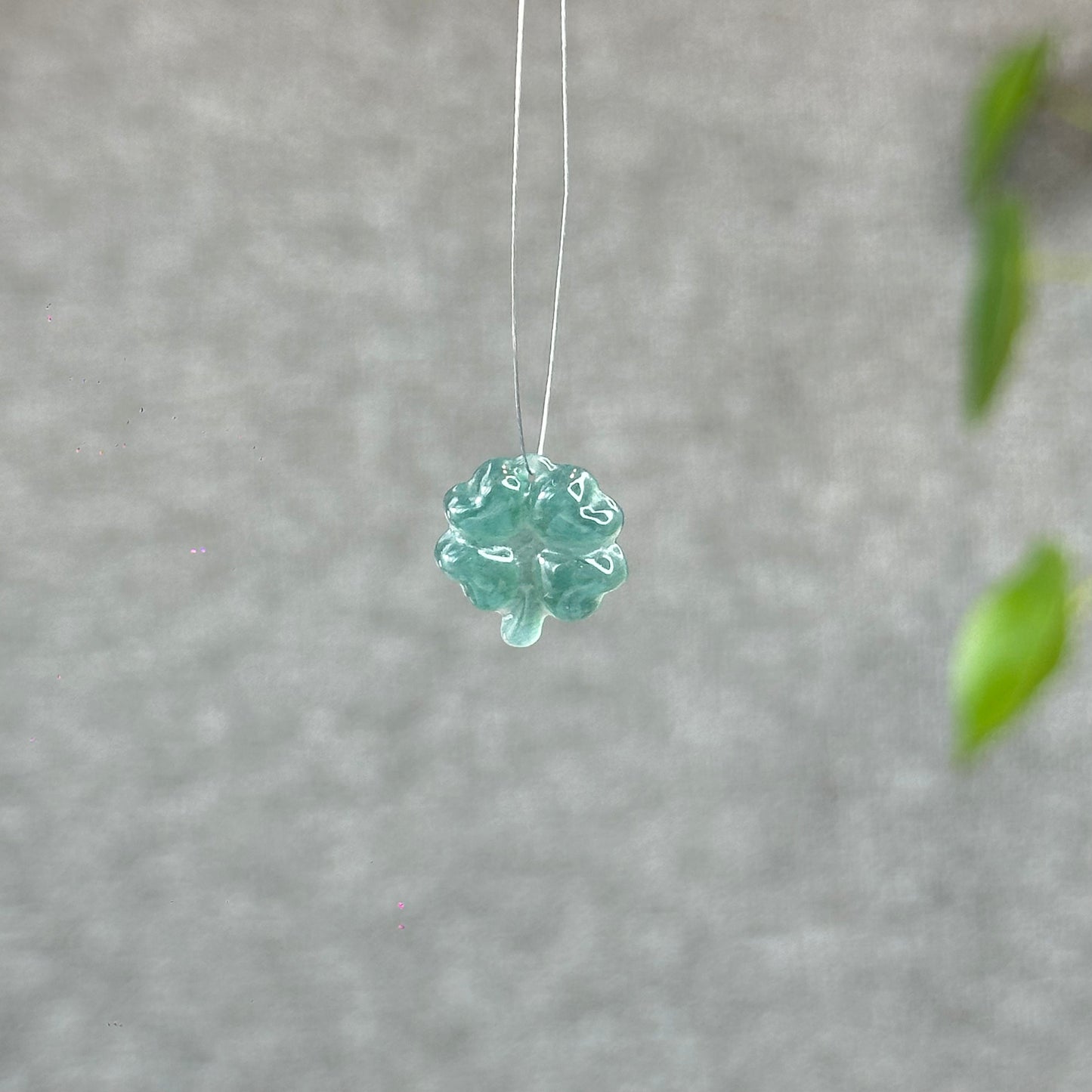 Natural Water Green Four Leaf Clover Jadeite Jade Charm