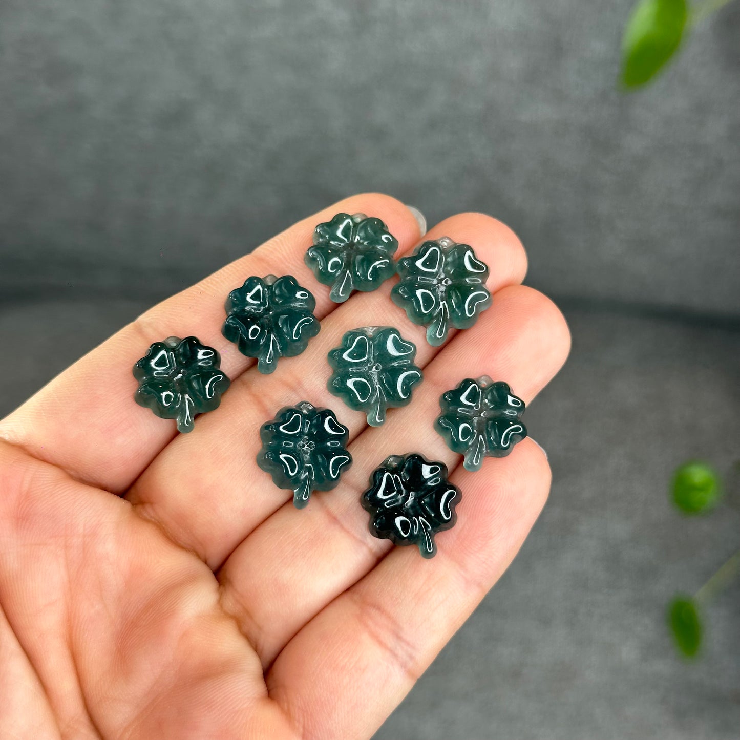 Natural Water Green Four Leaf Clover Jadeite Jade Charm