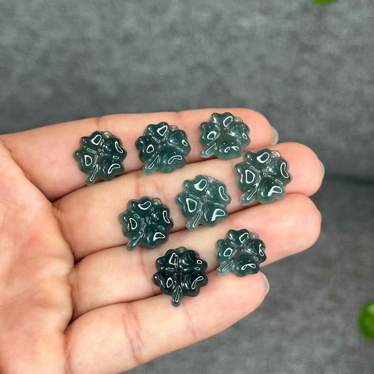 Natural Water Green Four Leaf Clover Jadeite Jade Charm