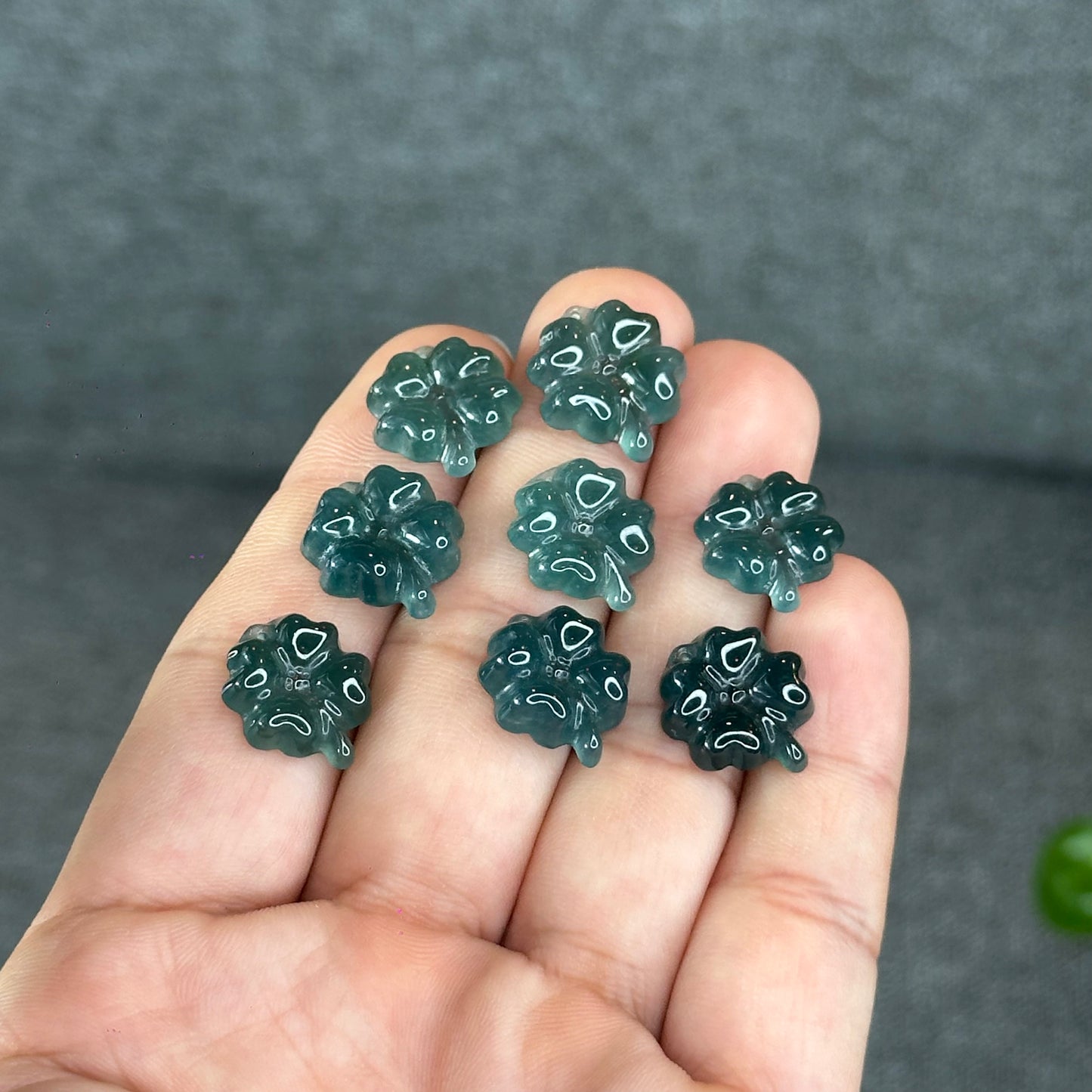 Natural Water Green Four Leaf Clover Jadeite Jade Charm