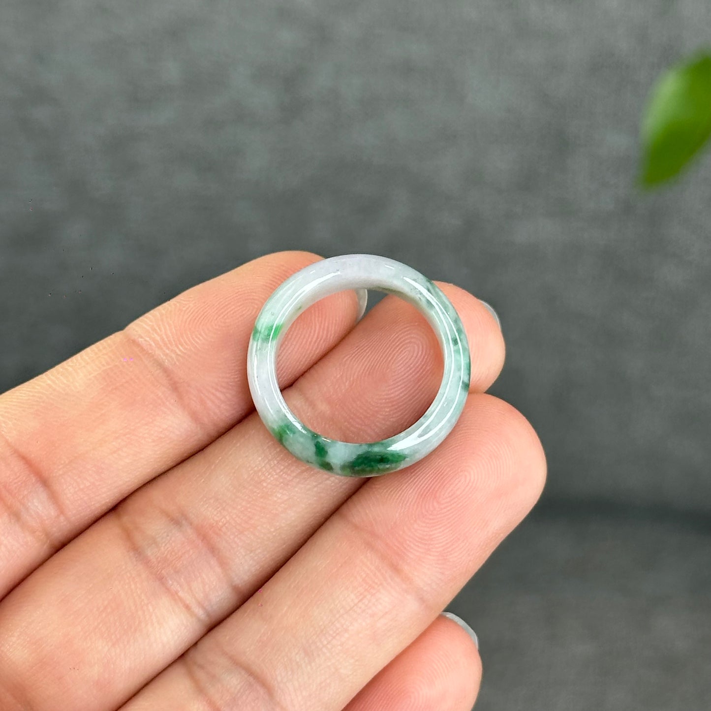 Natural Apple Green Ivory White Jadeite Jade Ring Size 1.85