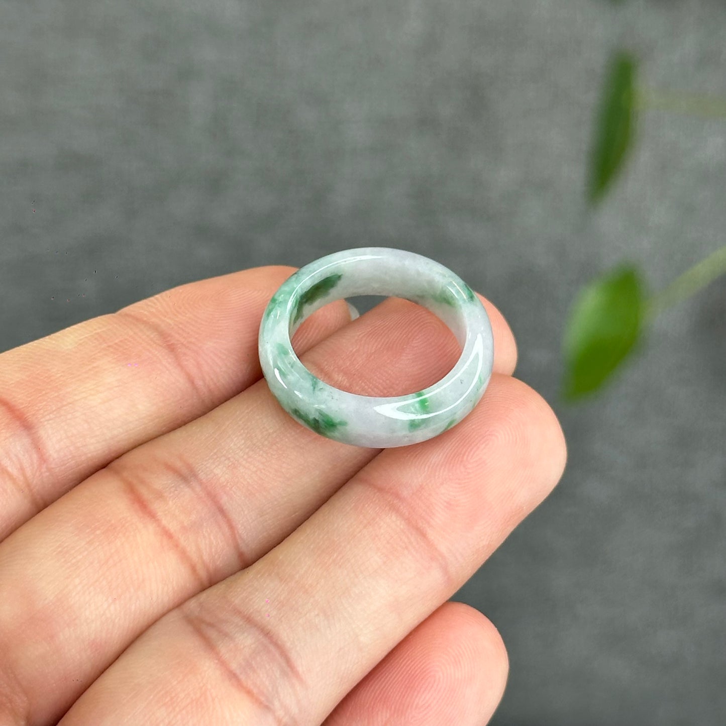 Natural Apple Green Ivory White Jadeite Jade Ring Size 1.85