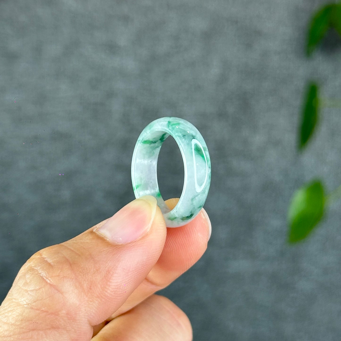 Natural Apple Green Ivory White Jadeite Jade Ring Size 1.85