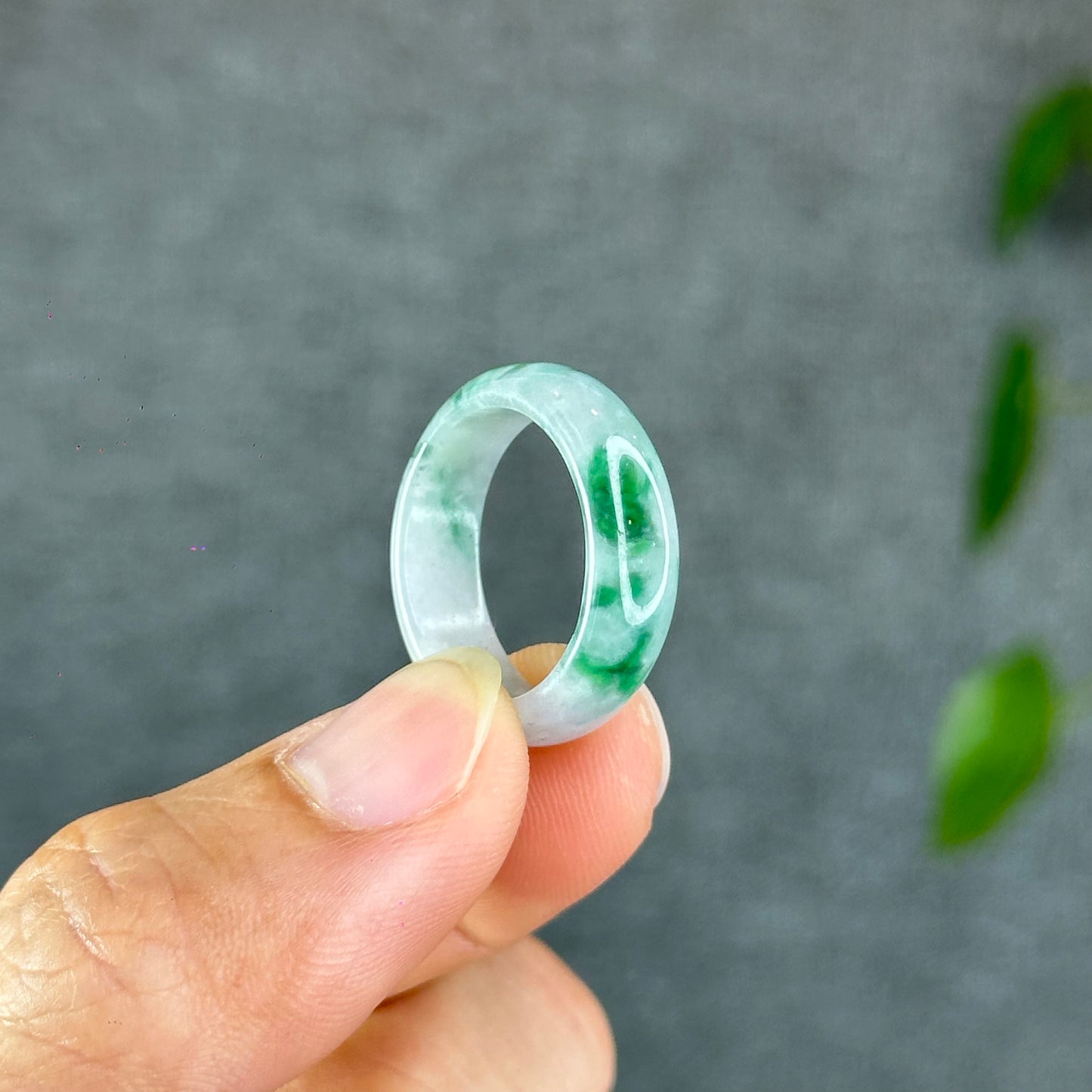 Natural Apple Green Ivory White Jadeite Jade Ring Size 1.85