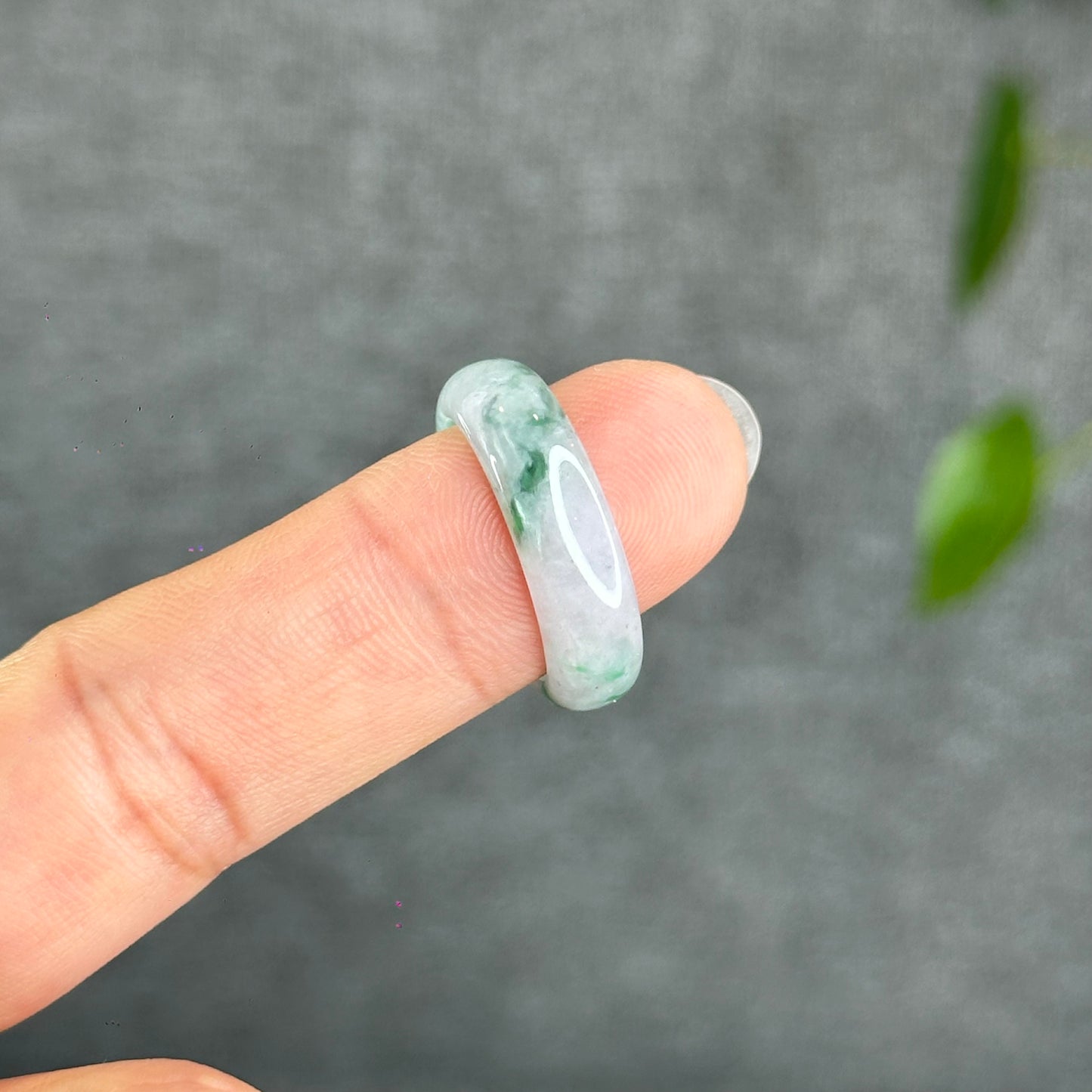 Natural Apple Green Ivory White Jadeite Jade Ring Size 1.85