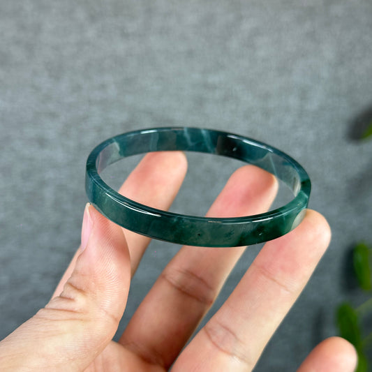 Water Blue Natural Jadeite Jade Bangle Square Style Size 60.5 mm