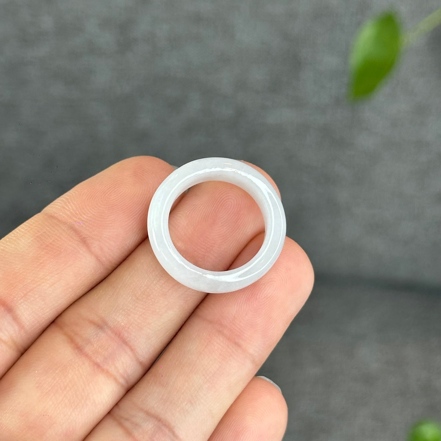 Natural Ivory White Jadeite Jade Semi Translucent Ring Size 1.77